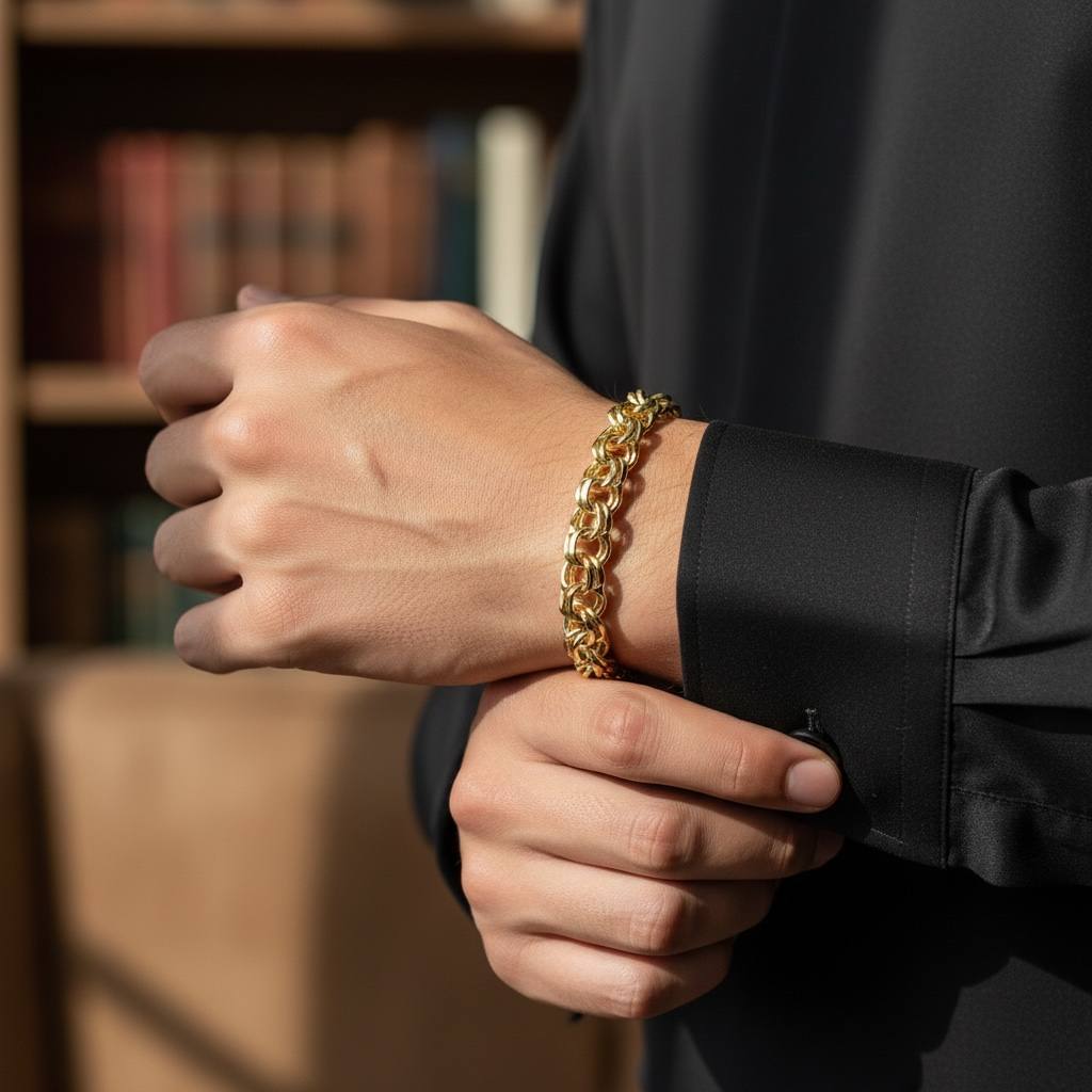 18K Gold-Plated Cuban Link Bracelet with Crystal Detailing – Elegant & Durable