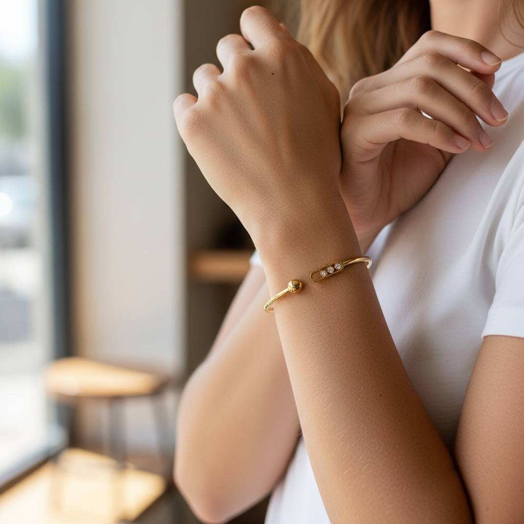 Messica Triple Crystal Open Cuff Bracelet – Gold & Silver ✨