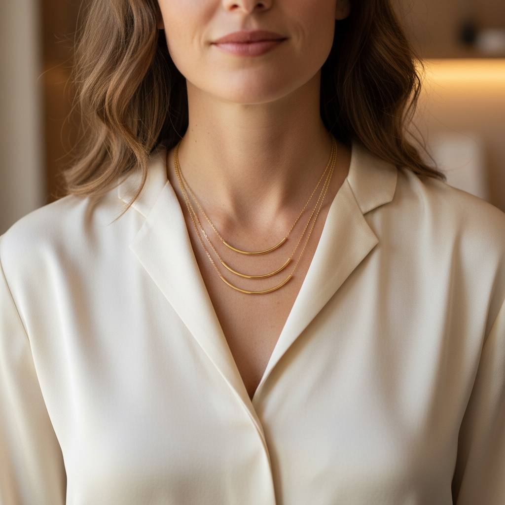 Minimal Curve triple layer Bar Necklace ✨