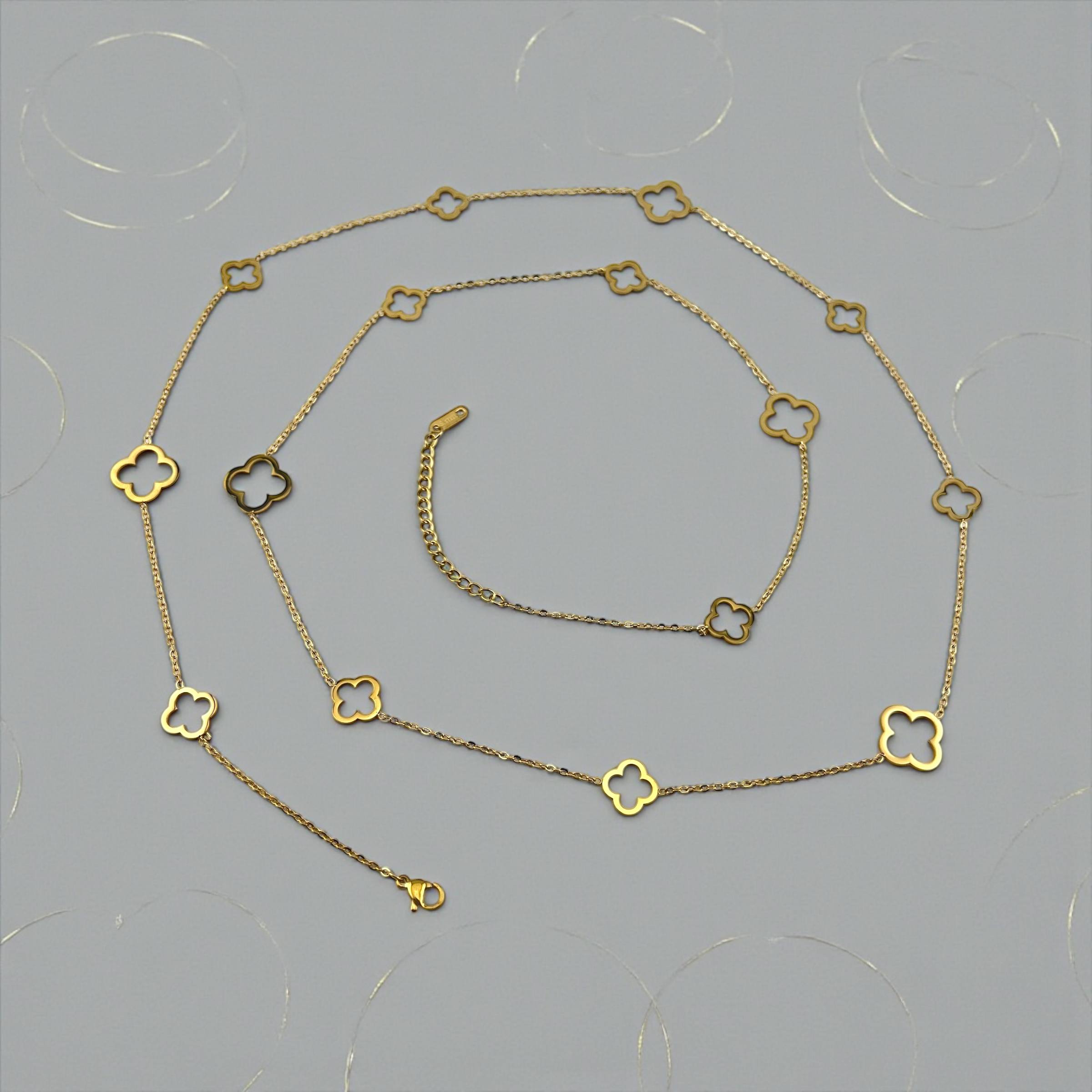 ✨ VANCLEEF Long Necklace – 18K Gold-Plated