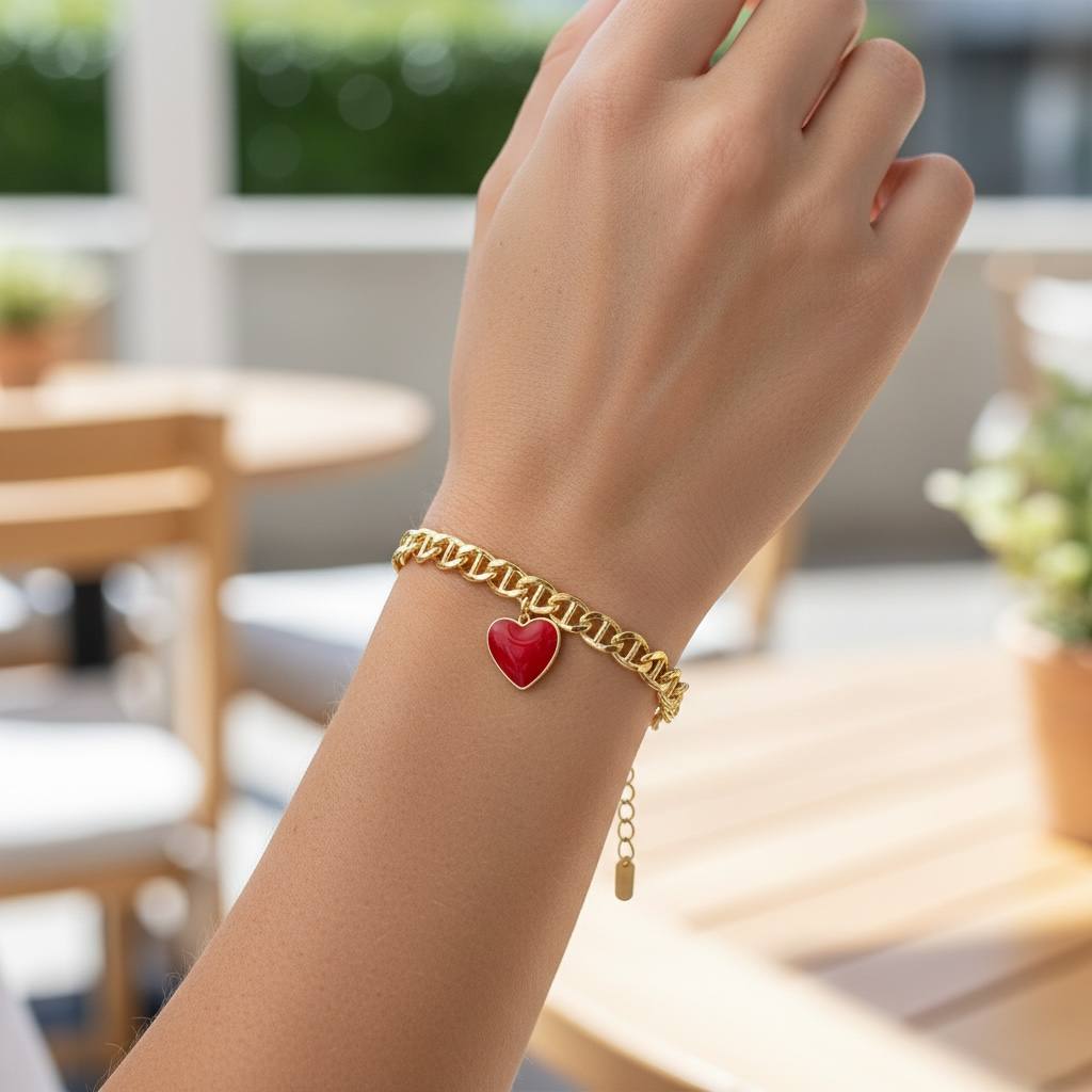 Red Heart Charm Bracelet – Bold Love Edition ❤️