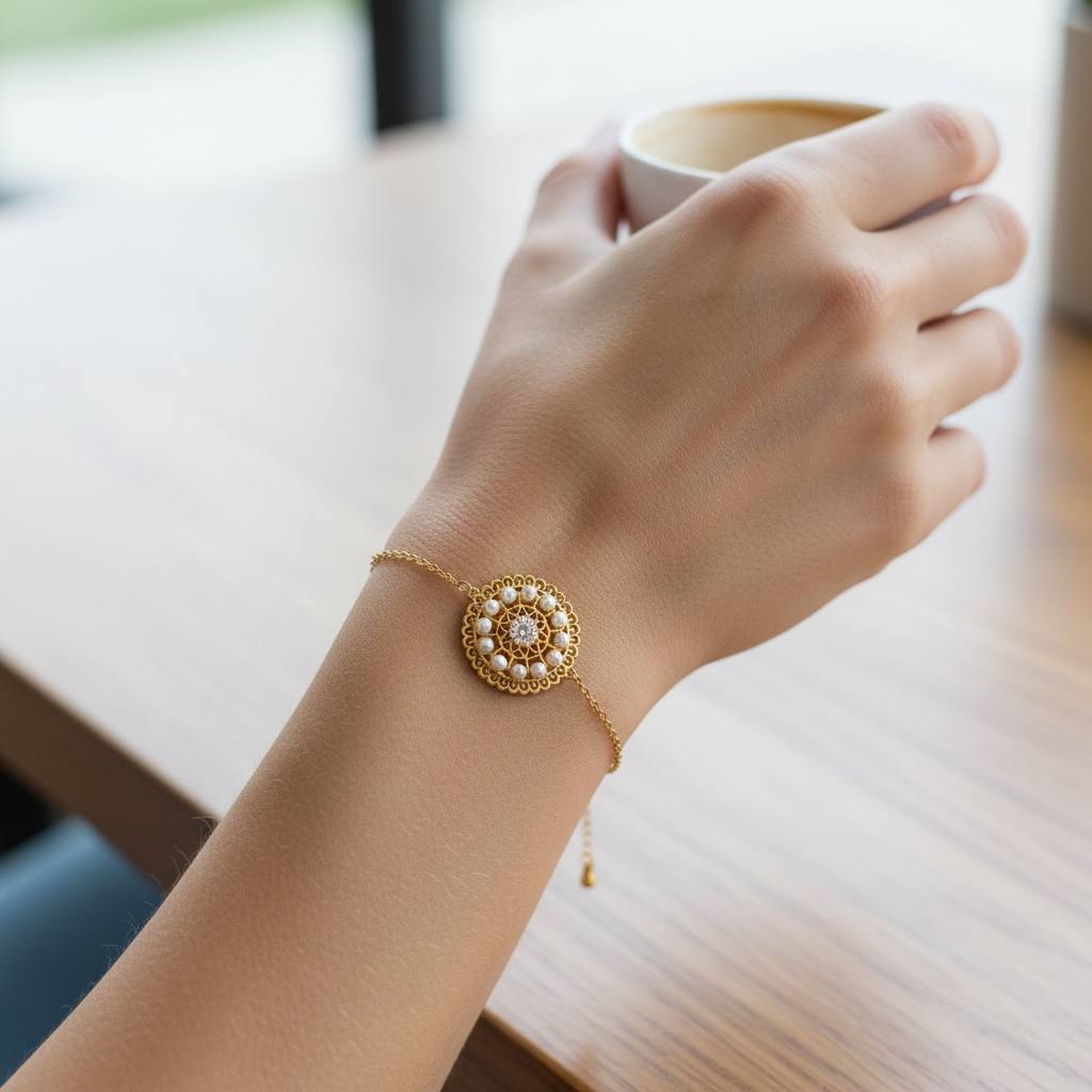 Celeste Bloom Bracelet – Gold & Pearl Radiance