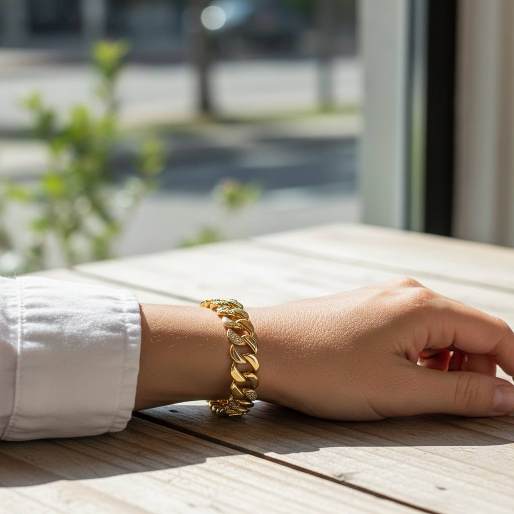 Gold Cuban Link Bracelet with Diamond Accents