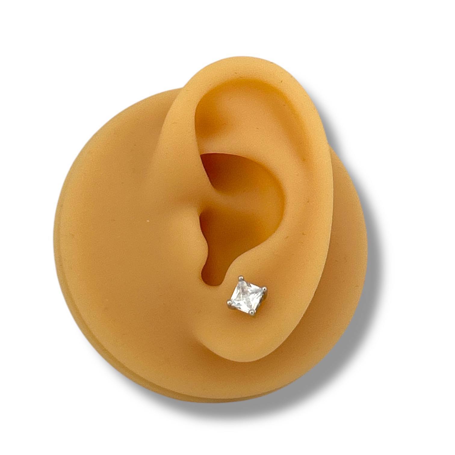 silver square-Cut Stud Earrings – square Stone Design