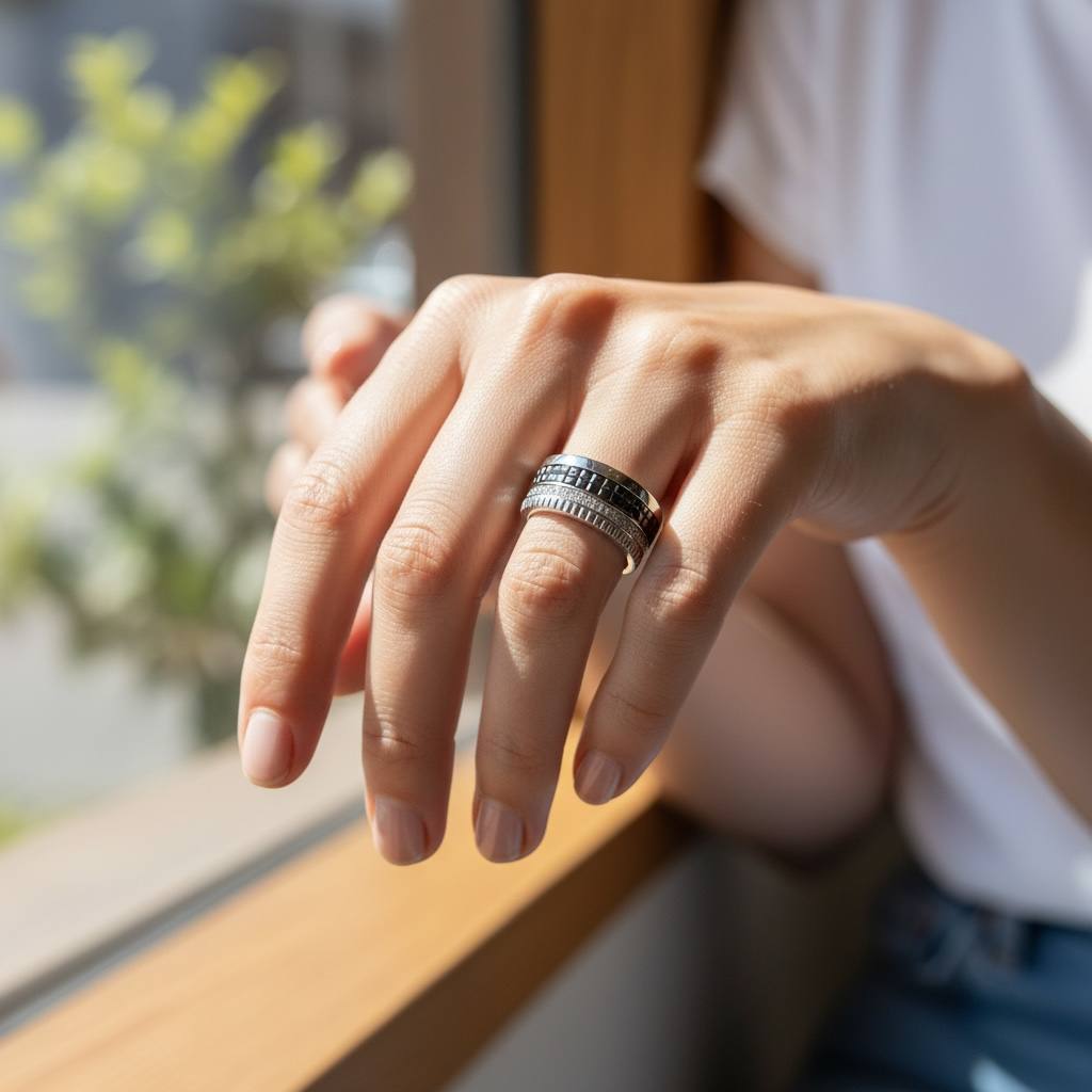 Silver 925 Bocherone Ring – Silver & Black Luxe Band