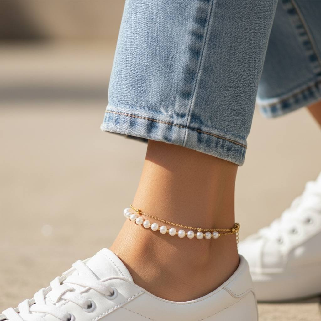 Golden Pearl Anklet – Classic Elegance