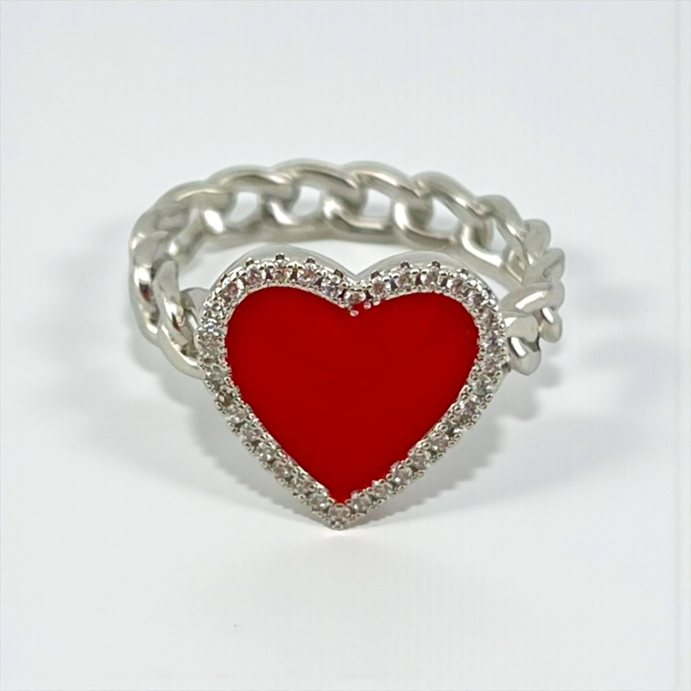 💖 Enchanted Heart Chain Rings – Silver Finish