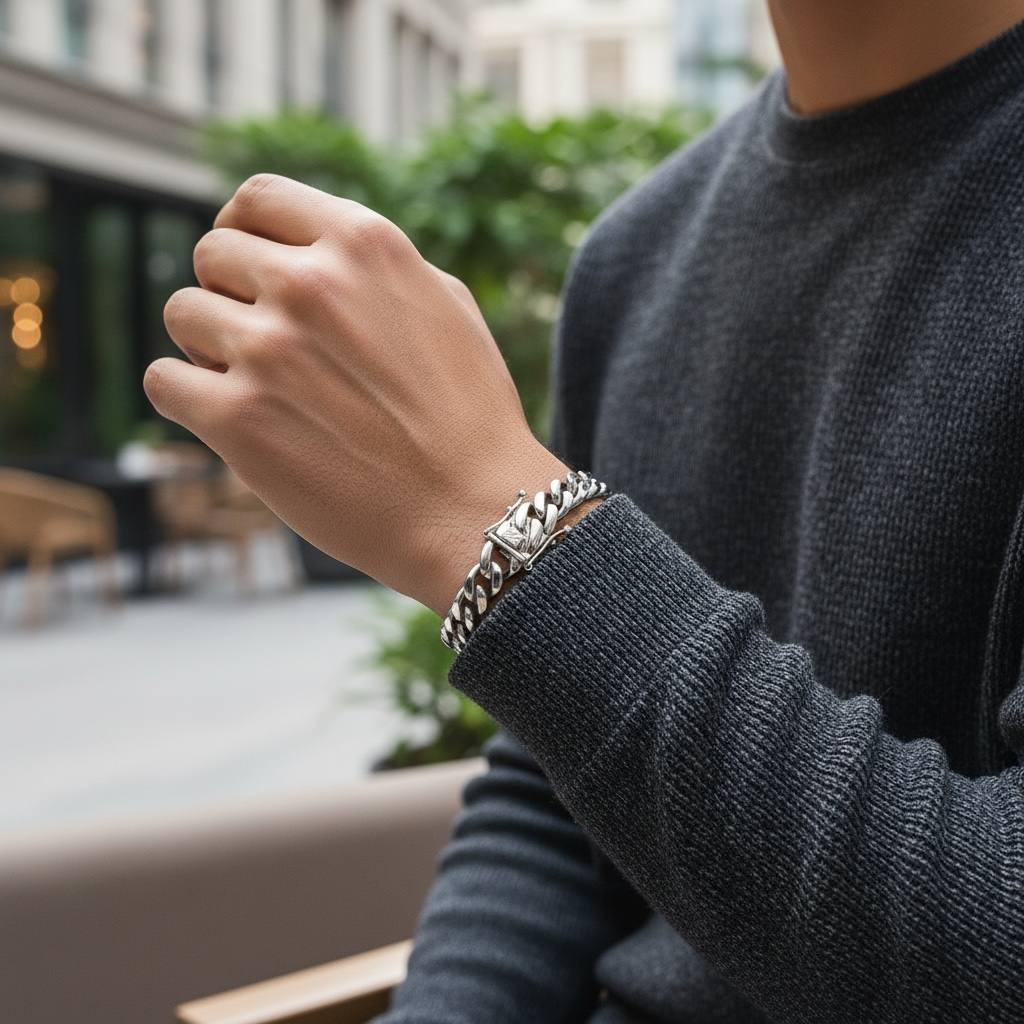 Classic Cuban Chain Bracelet – Silver Tone