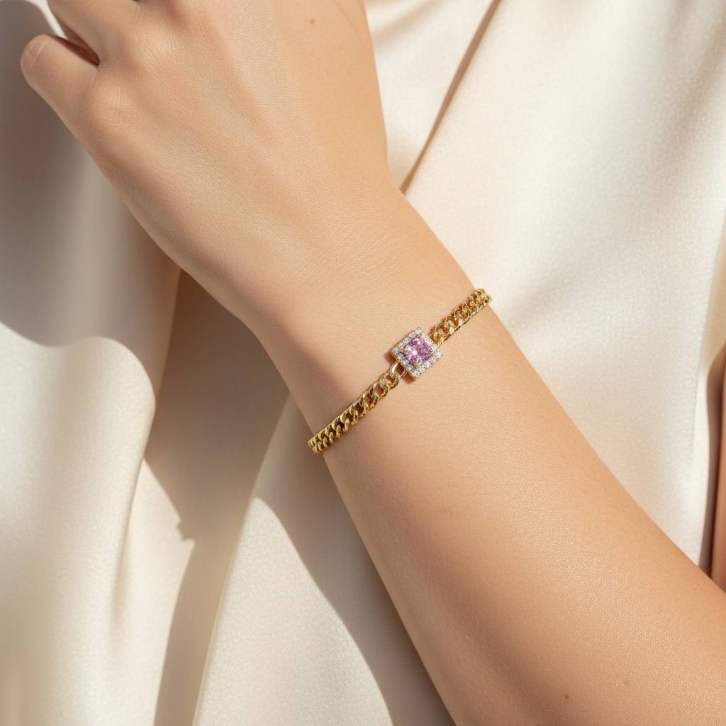 Square Gem Curb Chain Bracelet ✨