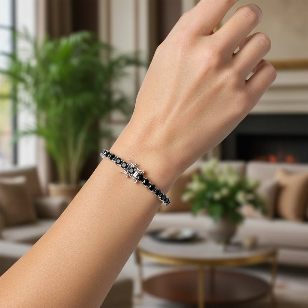 stainless steel Cubic Zirconia black and silver Tennis Bracelet ( 4mm )