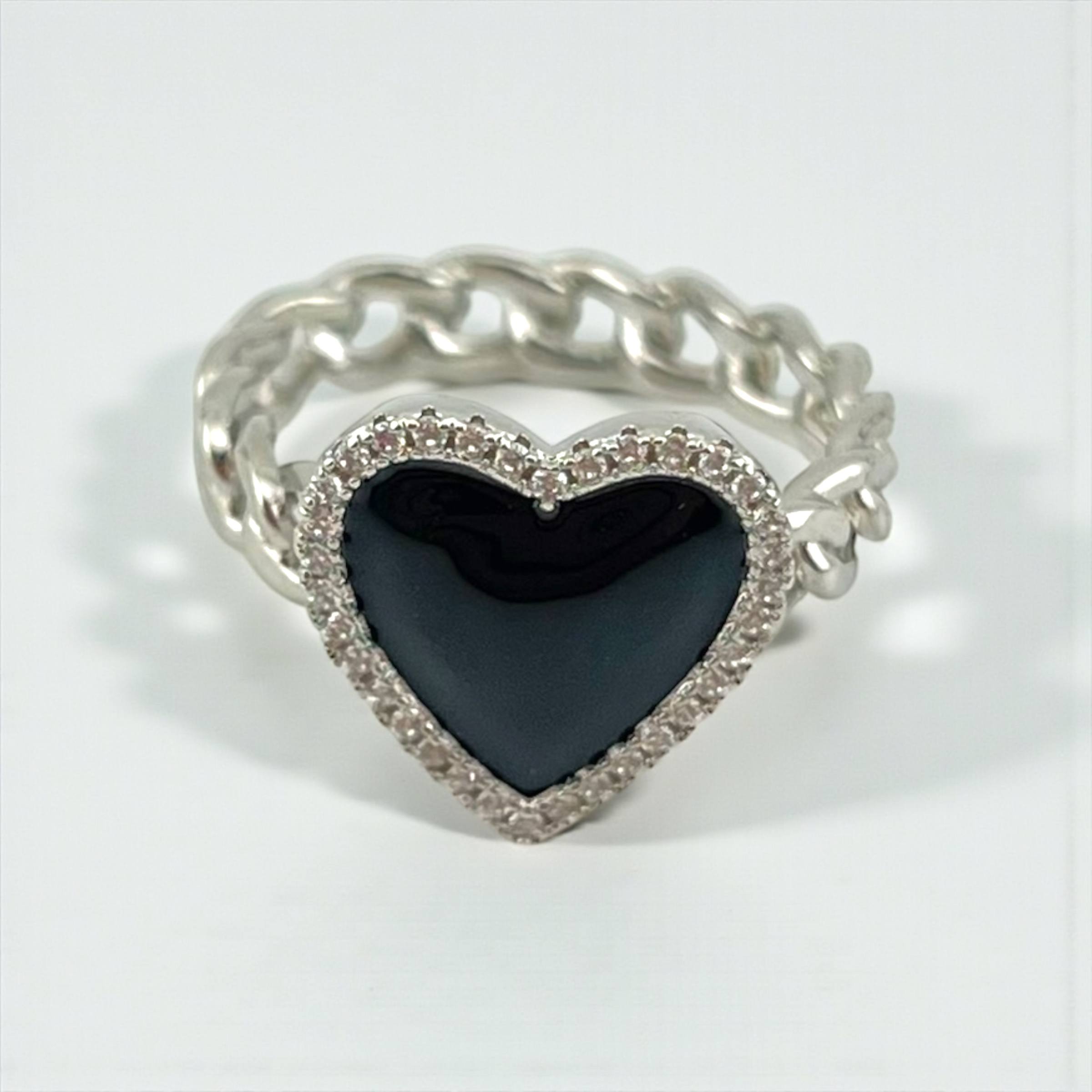 💖 Enchanted Heart Chain Rings – Silver Finish