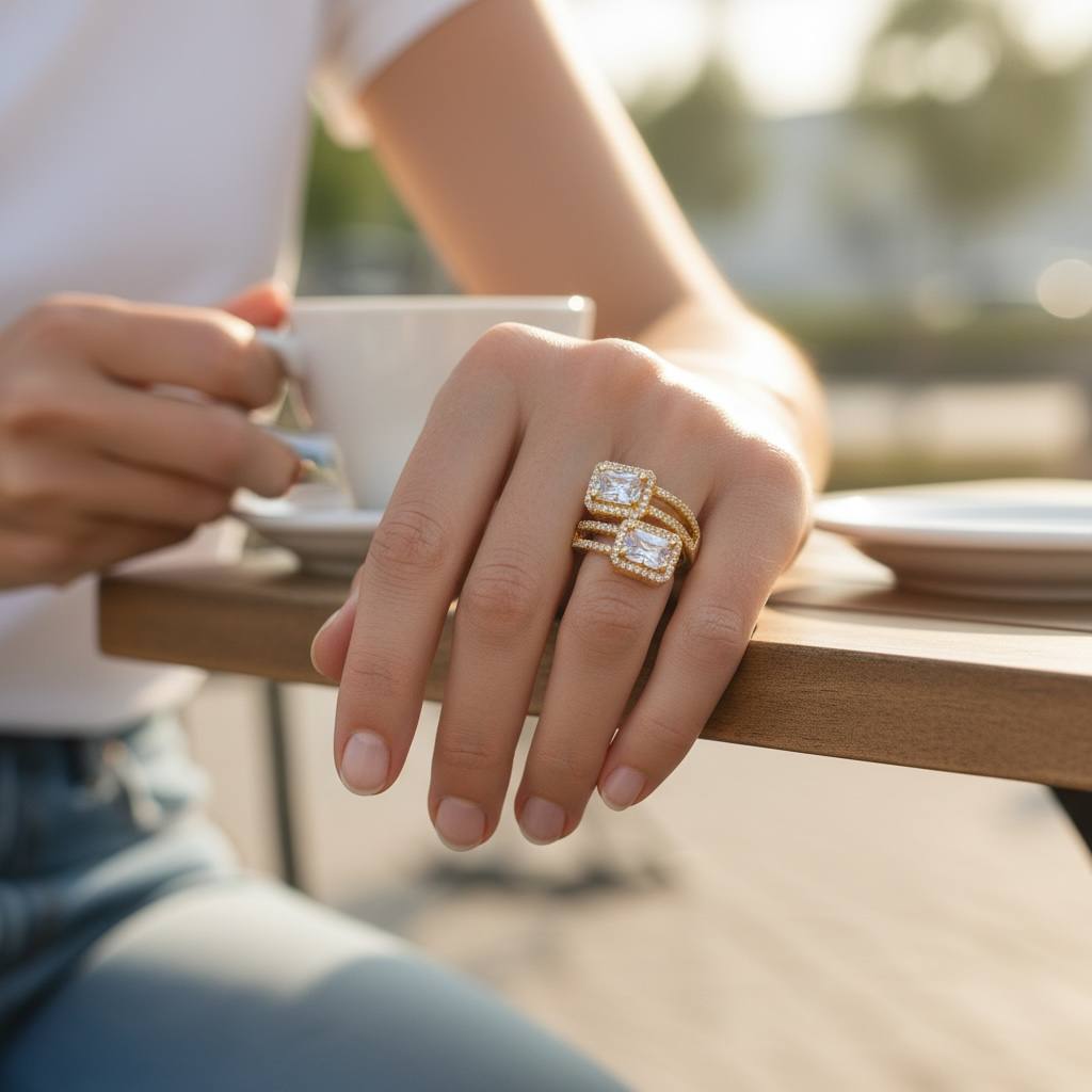 Royal Blue Duo Gem Ring – Silver & Gold