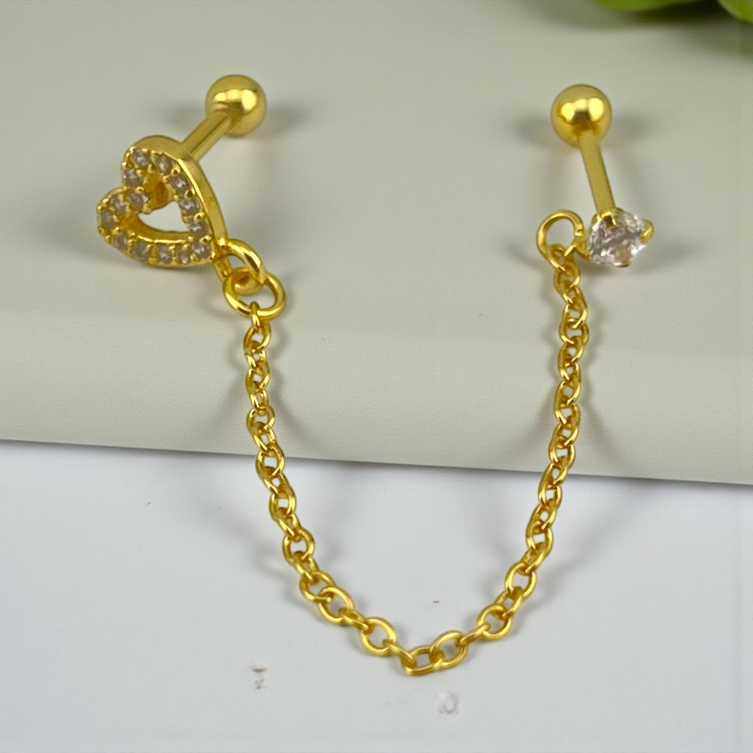 Crystal Bloom Chain Piercing heart and star