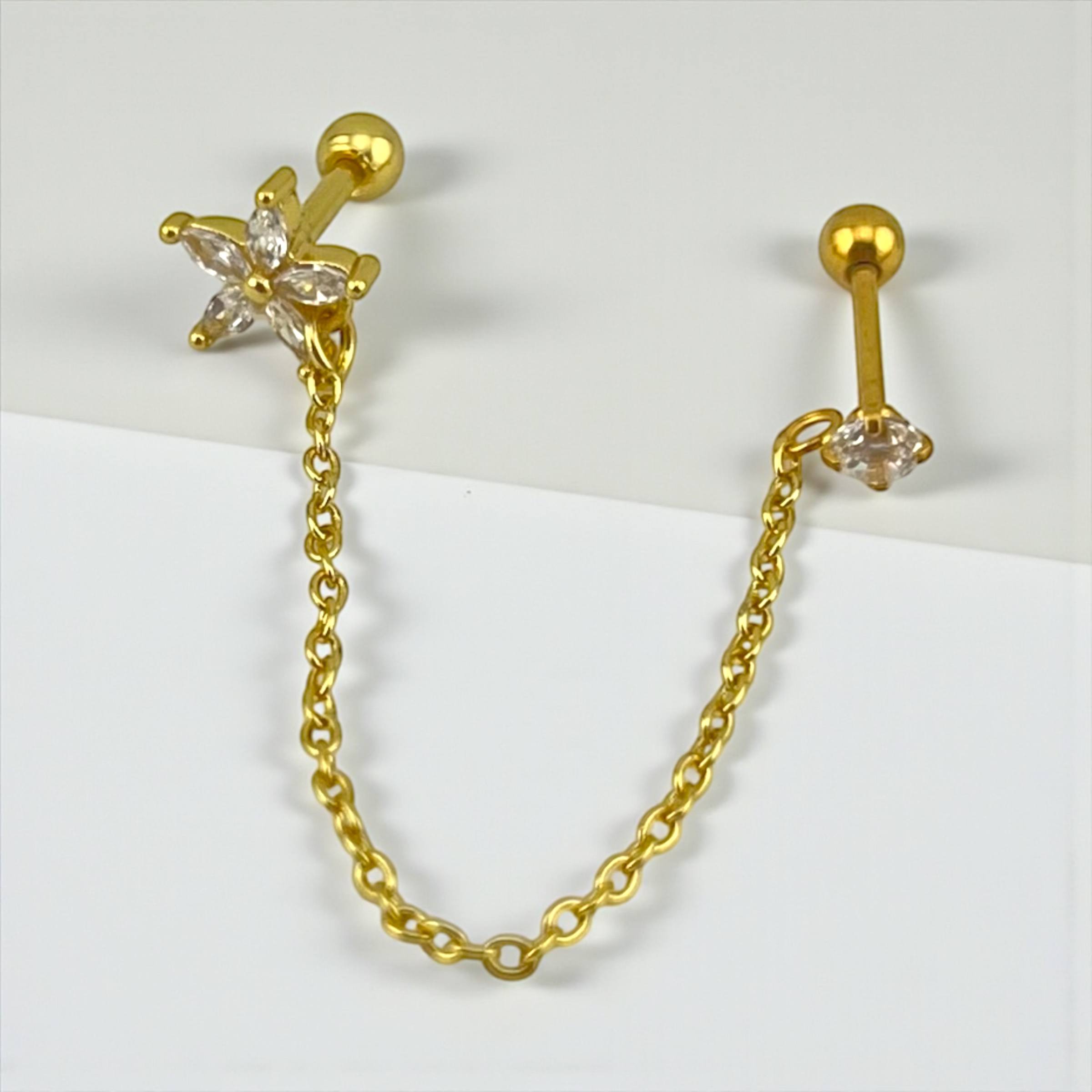 Crystal Bloom Chain Piercing heart and star