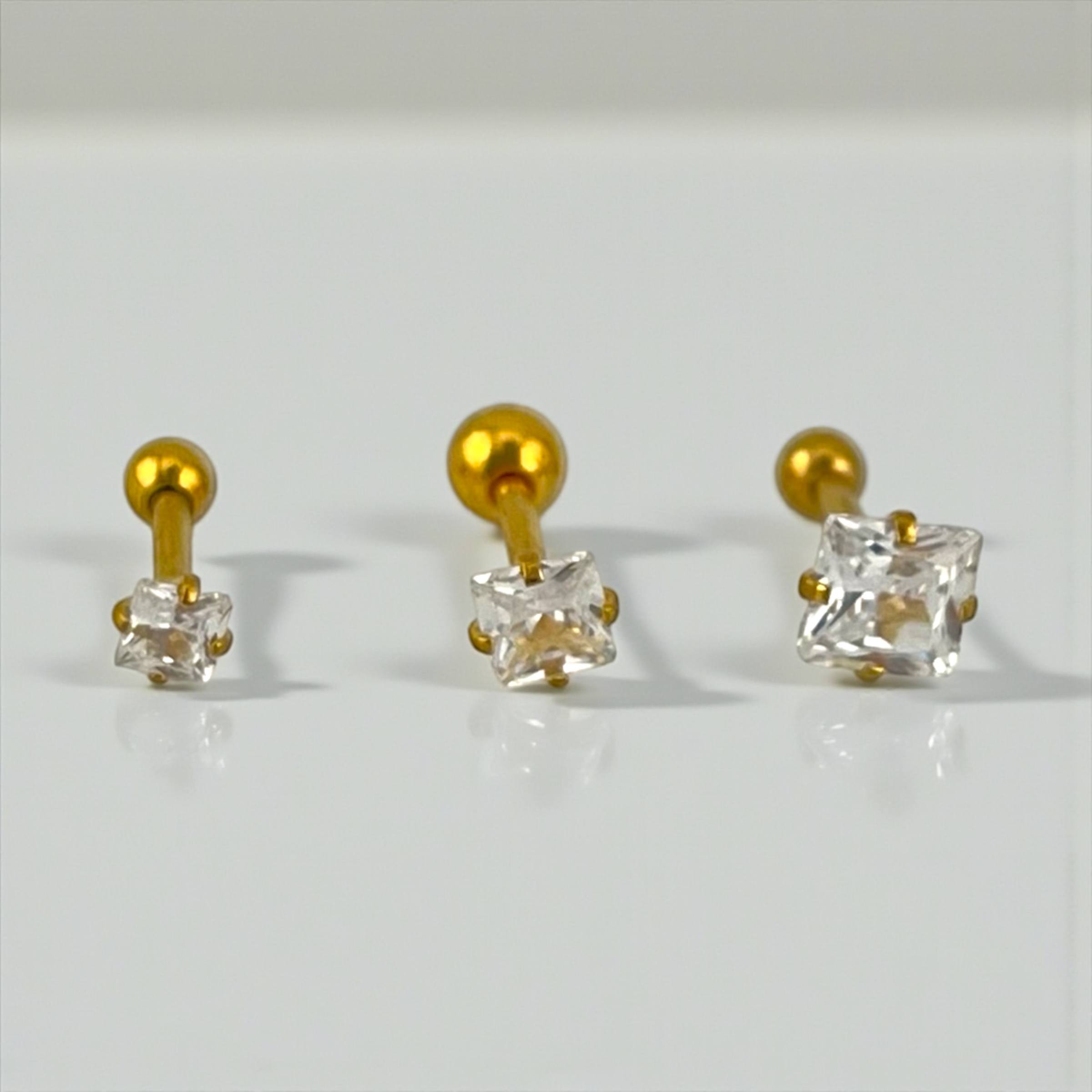 square golden shape ear piercing