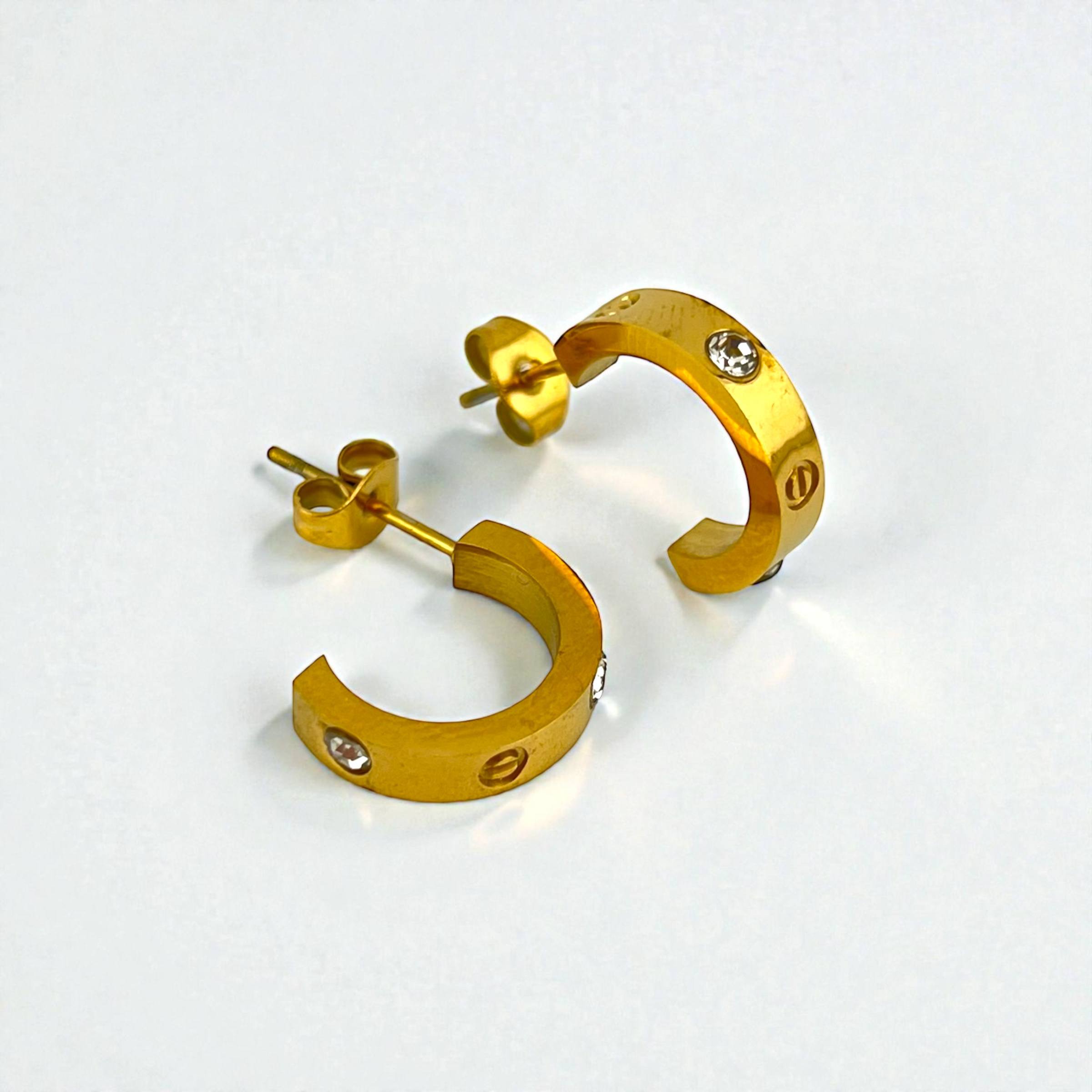 Stainless steel Cartier Gold Screw Crystal Half-Hoop Earrings – Modern Luxe ✨