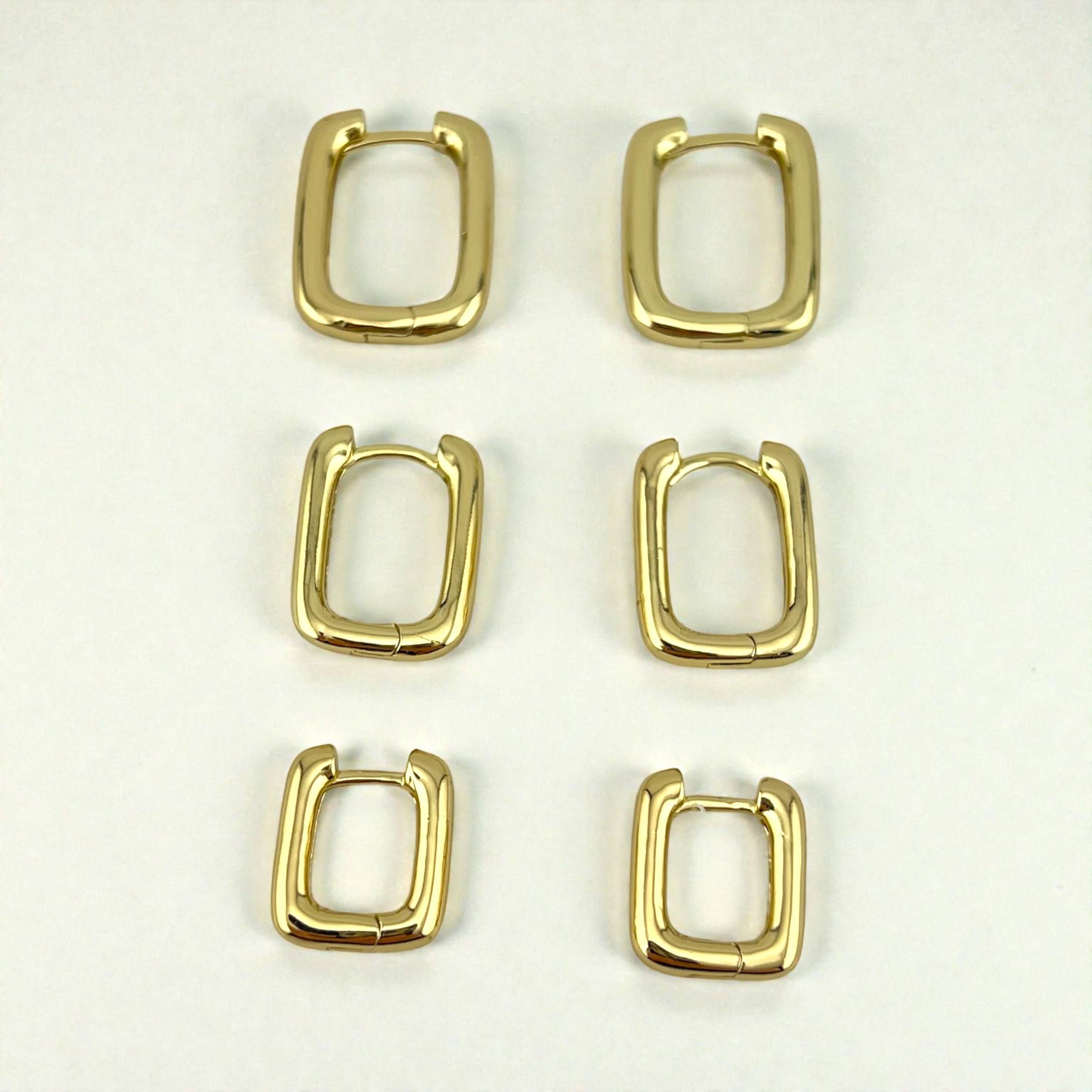 Modern Rectangle Gold Huggie Earrings Set – Sleek & Minimal ✨