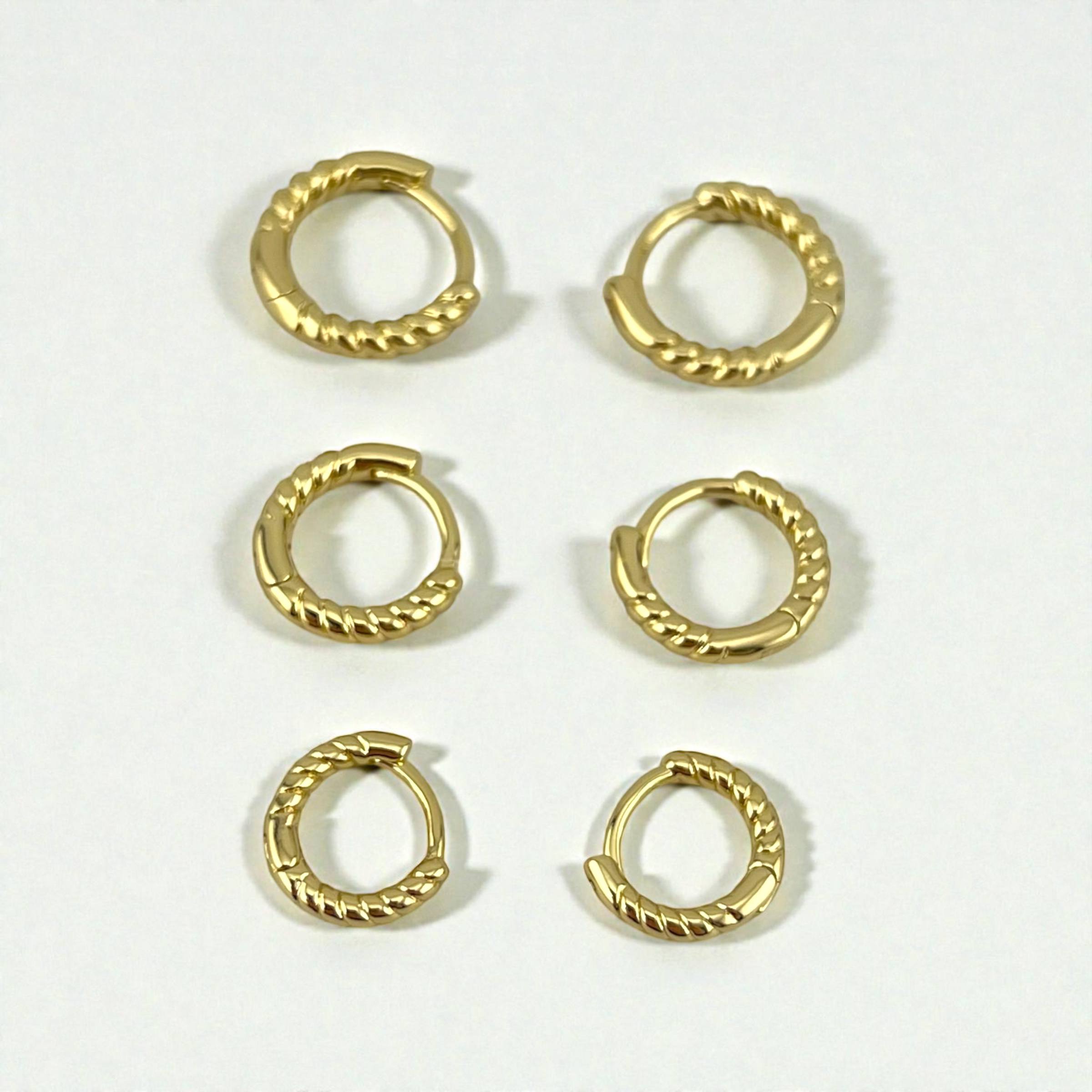 mini Twisted Rope Gold Huggie Earrings Set – 3 Sizes ✨