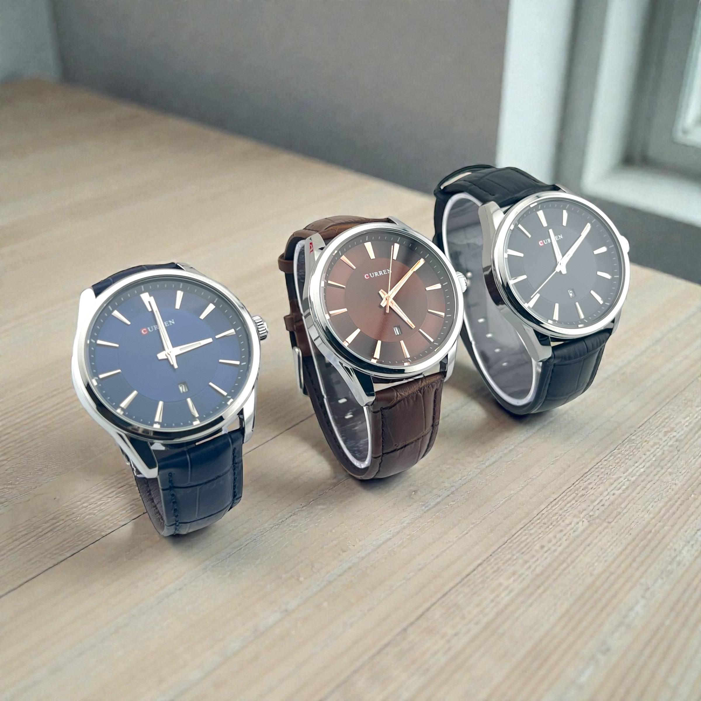 ⌚ Curren Classic Leather Watch – Available in 3 Elegant Colors