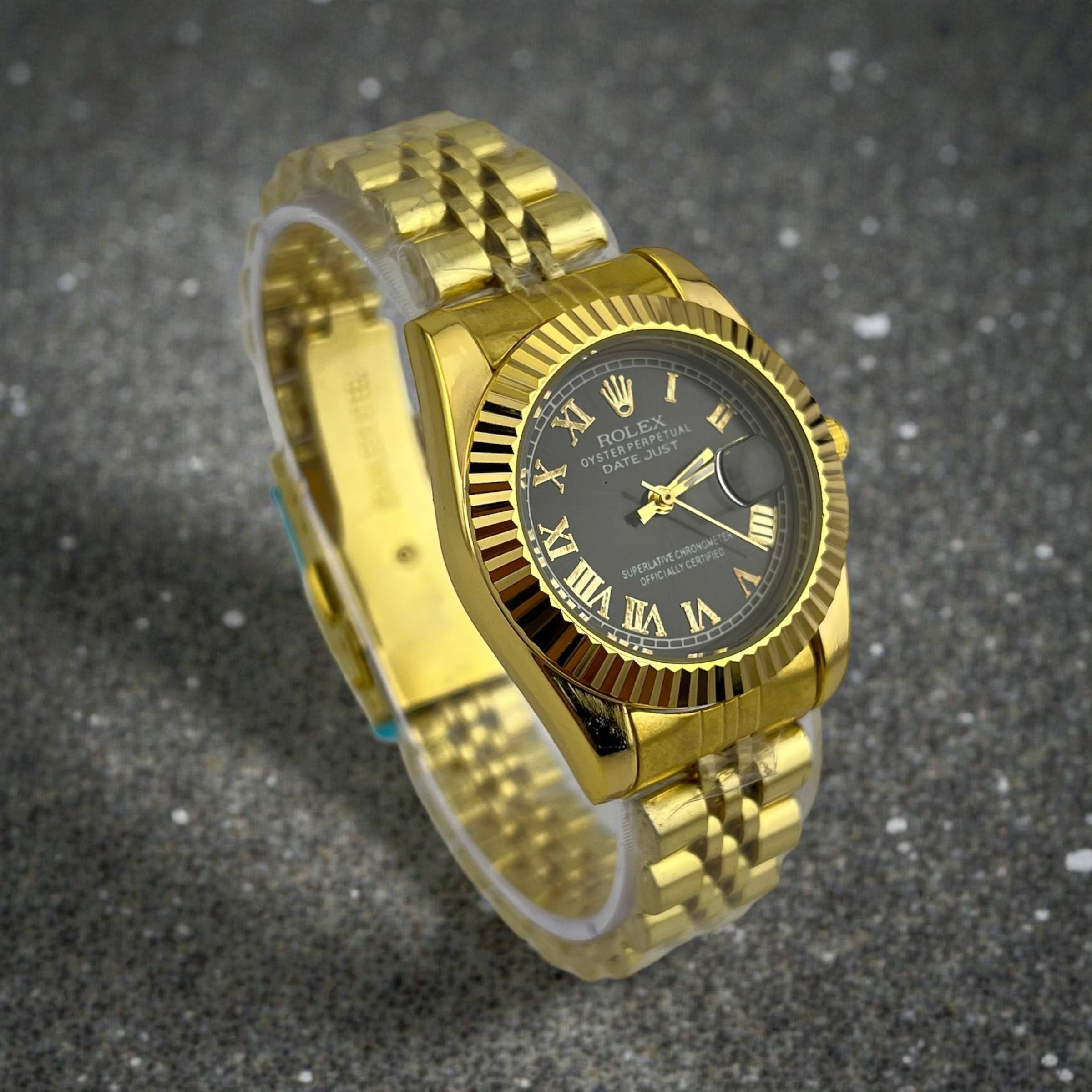 Rolex Gold Elegance Women’s Watch – Black Dial