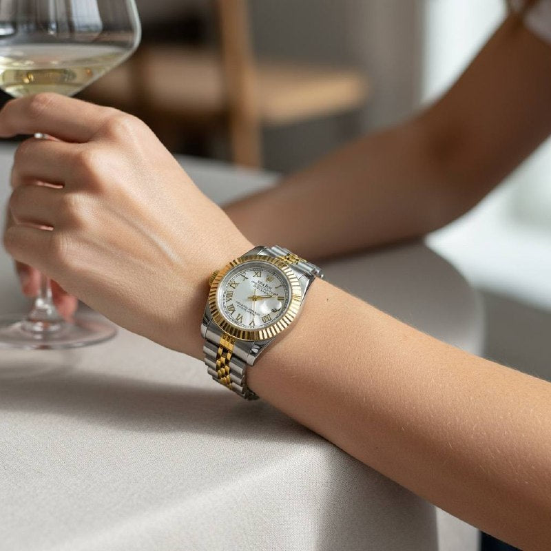 Two-Tone Prestige Women’s Watch – White Roman Dial