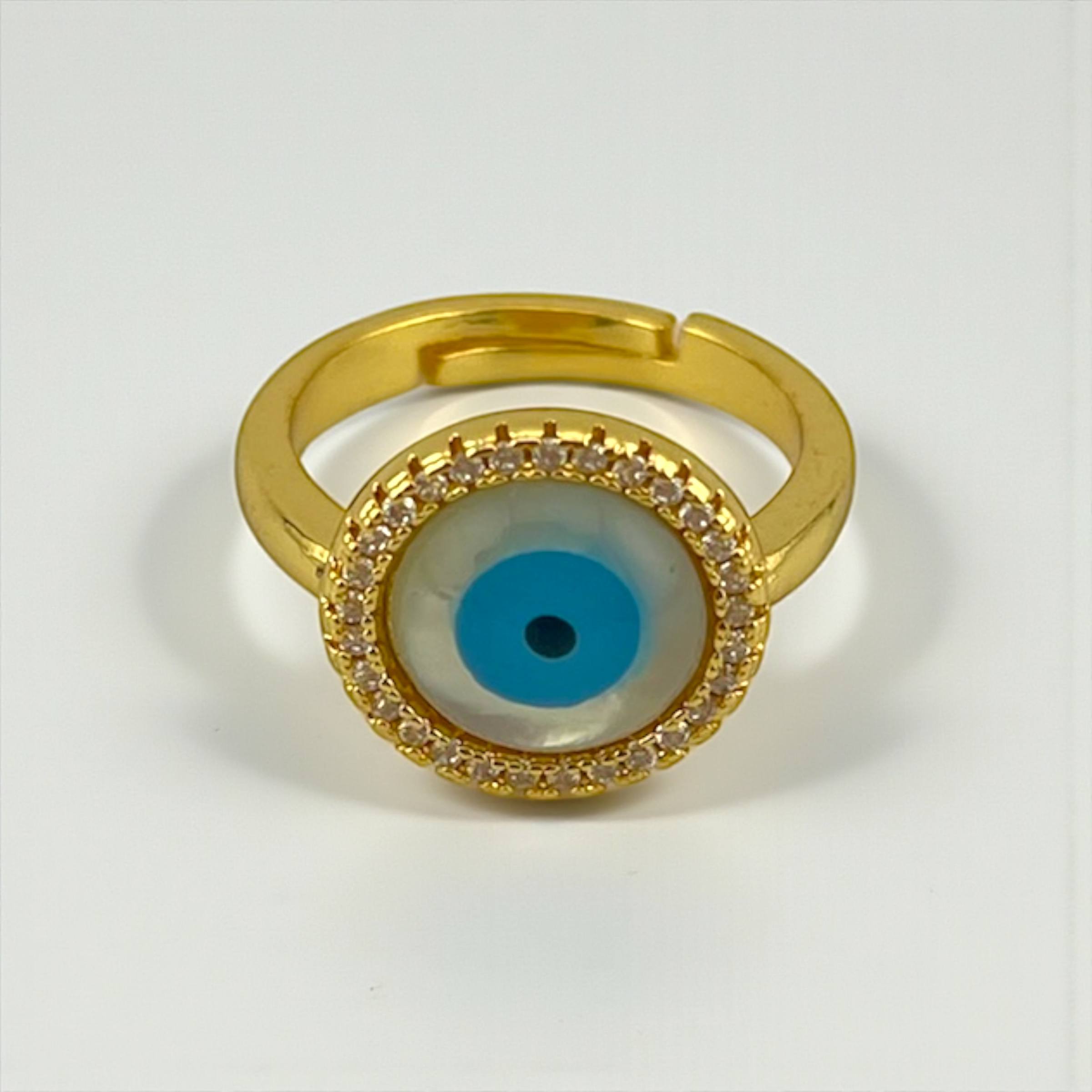 Evil Eye circle Protection Ring – Gold & Mother of Pearl