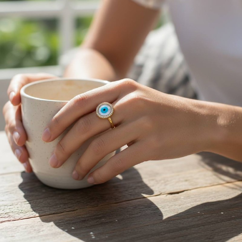 Evil Eye circle Protection Ring – Gold & Mother of Pearl