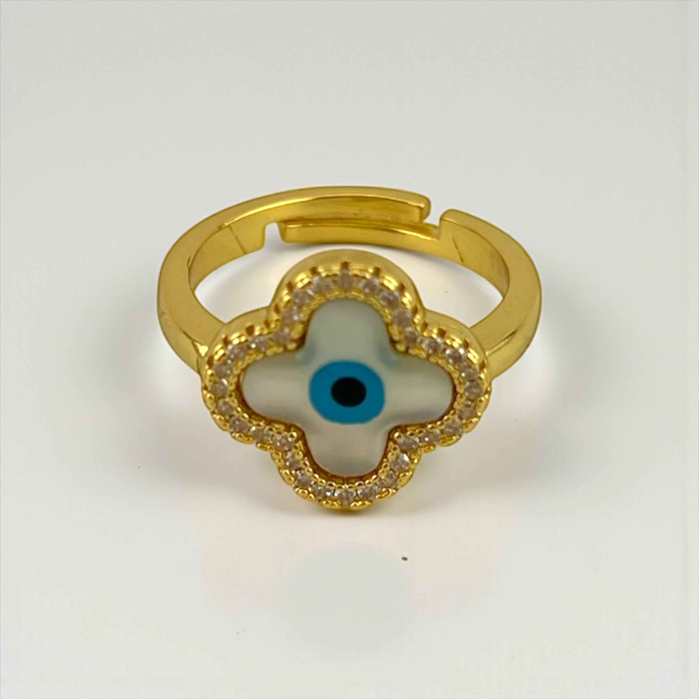 Clover Evil Eye flower Ring – Charm & Protection in One
