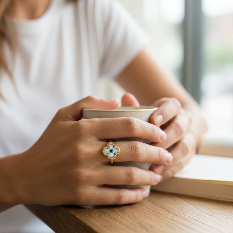 Clover Evil Eye flower Ring – Charm & Protection in One