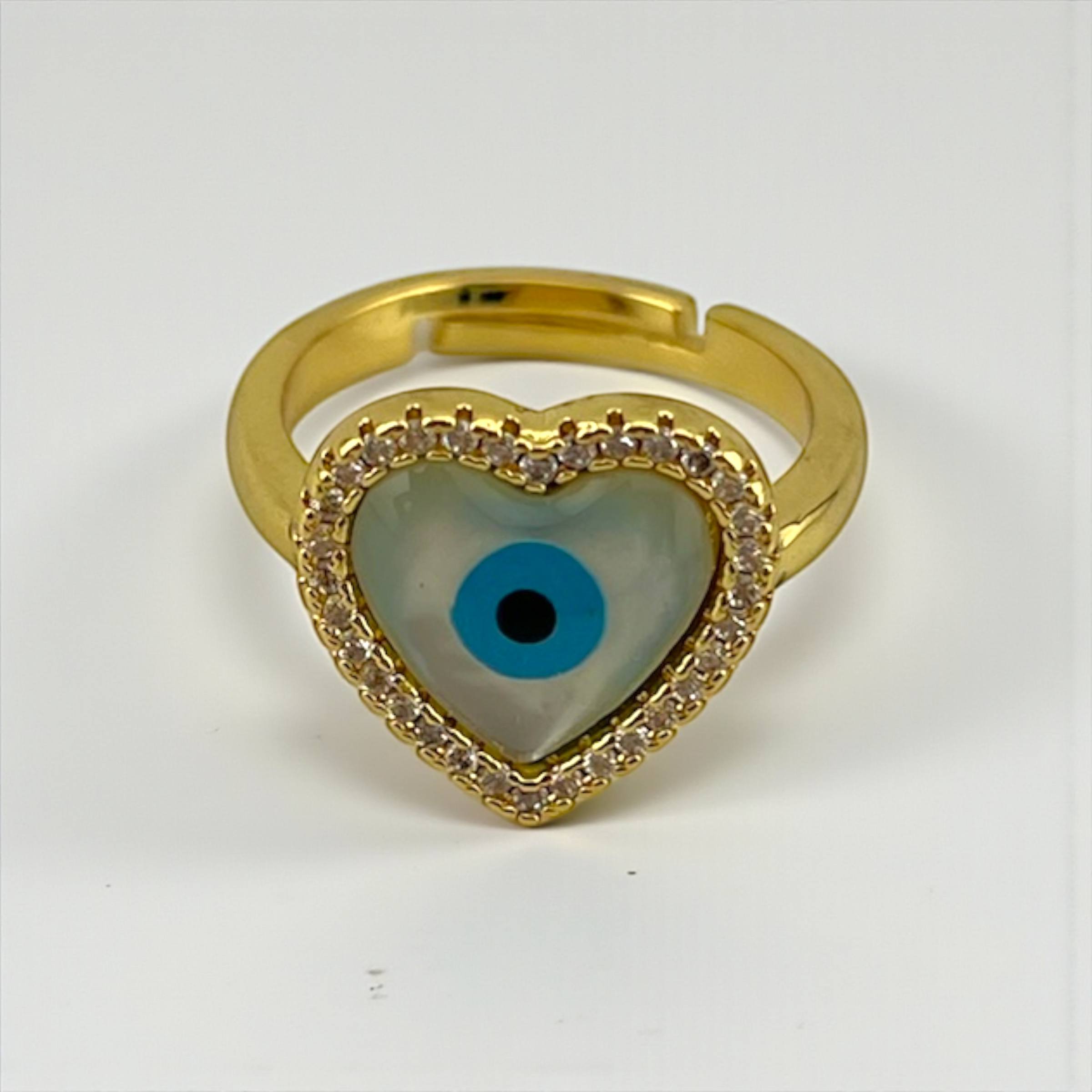 Heart Evil Eye Ring – Sparkle, Protection & Pure Charm 💙