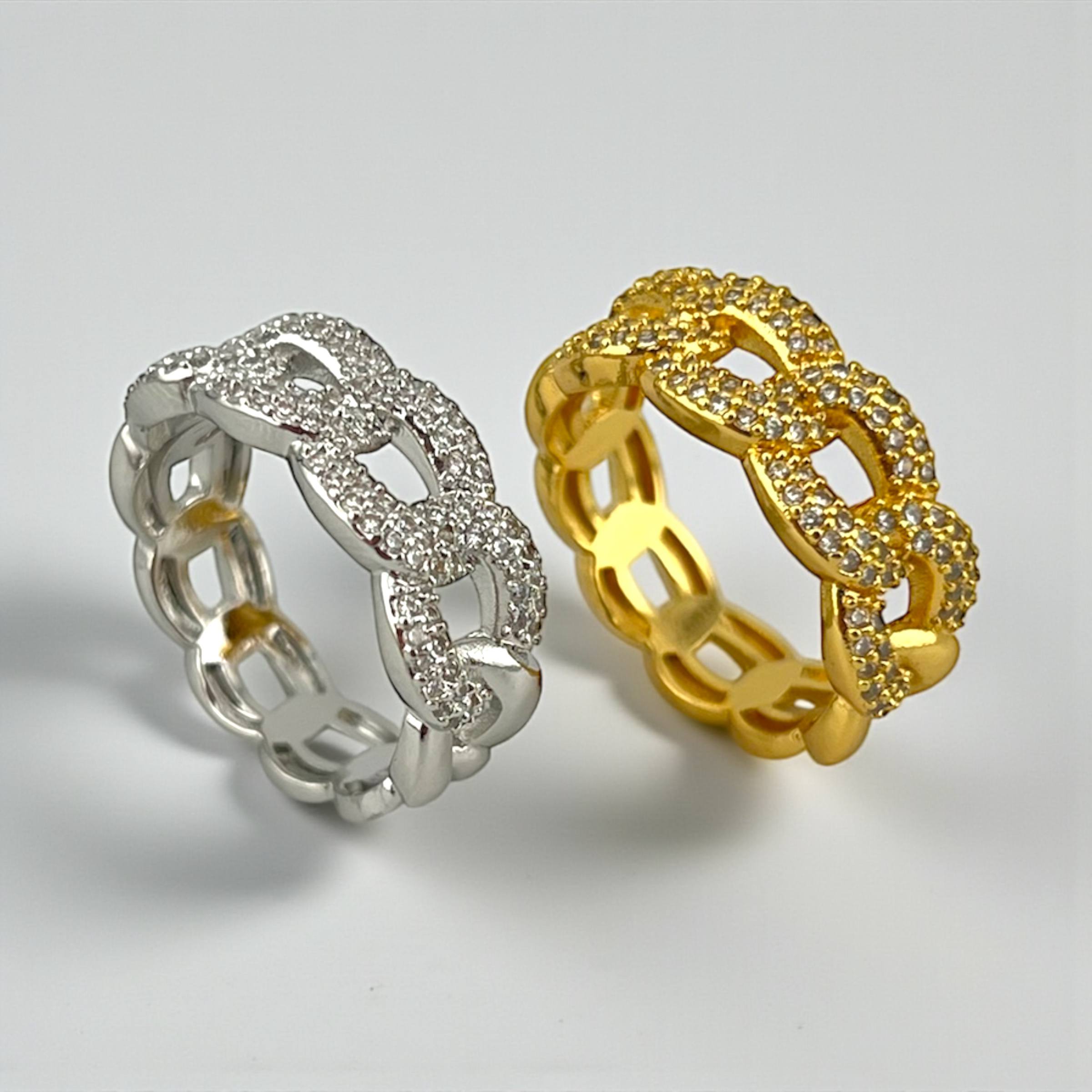 Crystal Chain Link Ring – Silver and gold