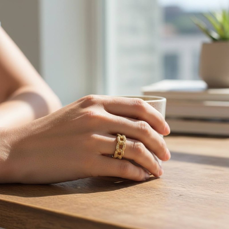 Crystal Chain Link Ring – Silver and gold