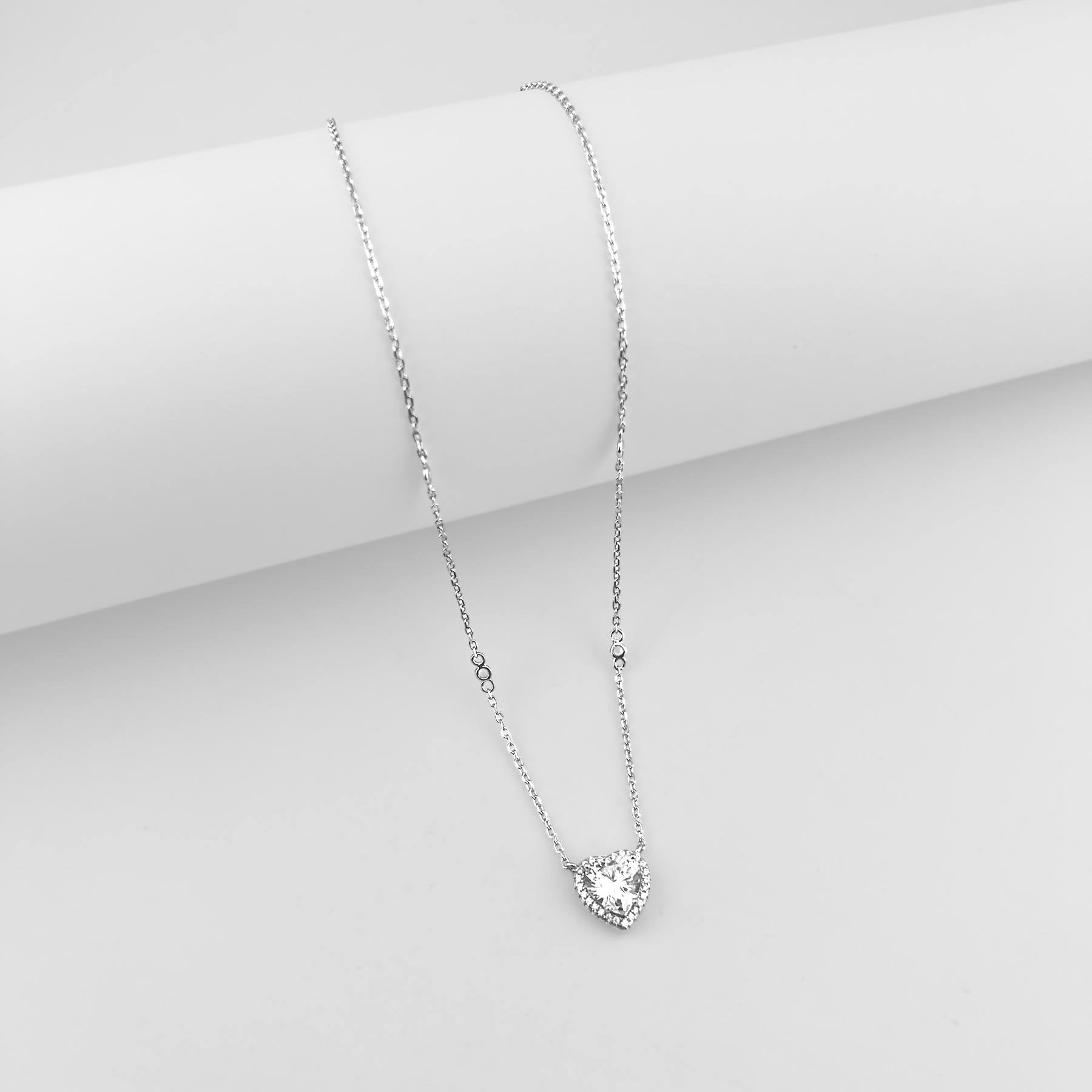 silver 925 pandora Heart Crystal Necklace – Silver Elegance