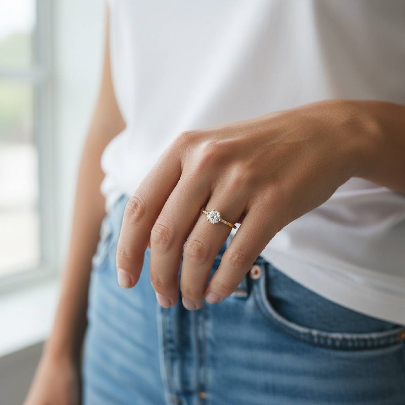 💖 Solitaire Spark Accent Ring – Gold