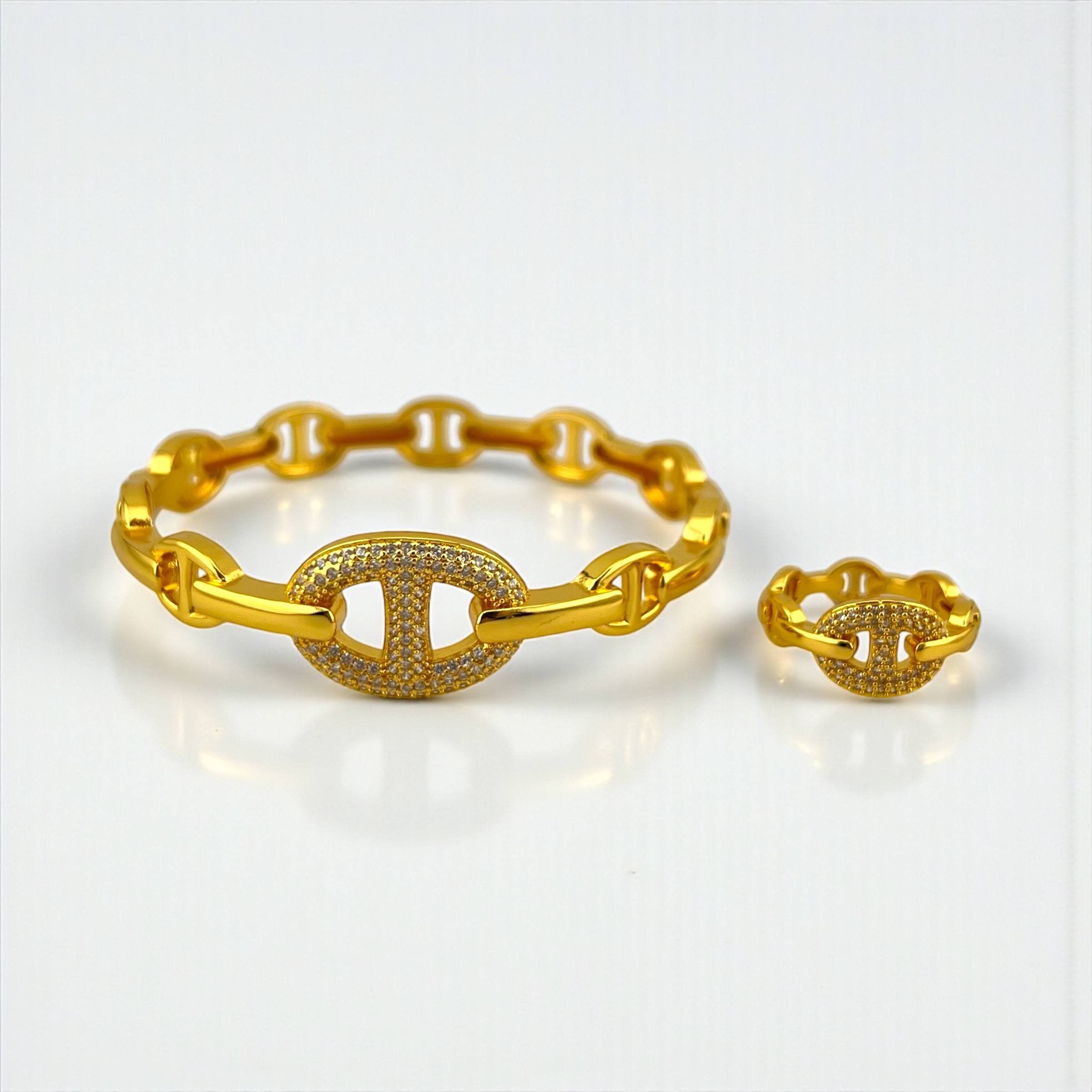Golden HERMES Link Luxury Set (Bracelet & Ring)
