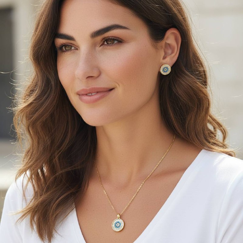 🧿 Midnight Aura Set – Evil Eye Pendant + Studs