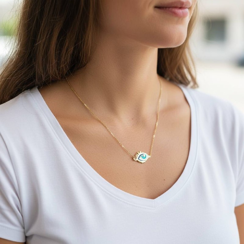 Haifa's eye Necklace – Evil Eye Pendant in Gold Enamel