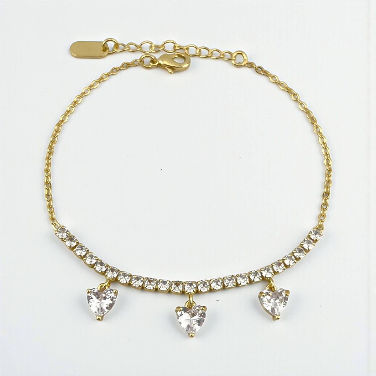 Triple Heart Crystal Gold Bracelet