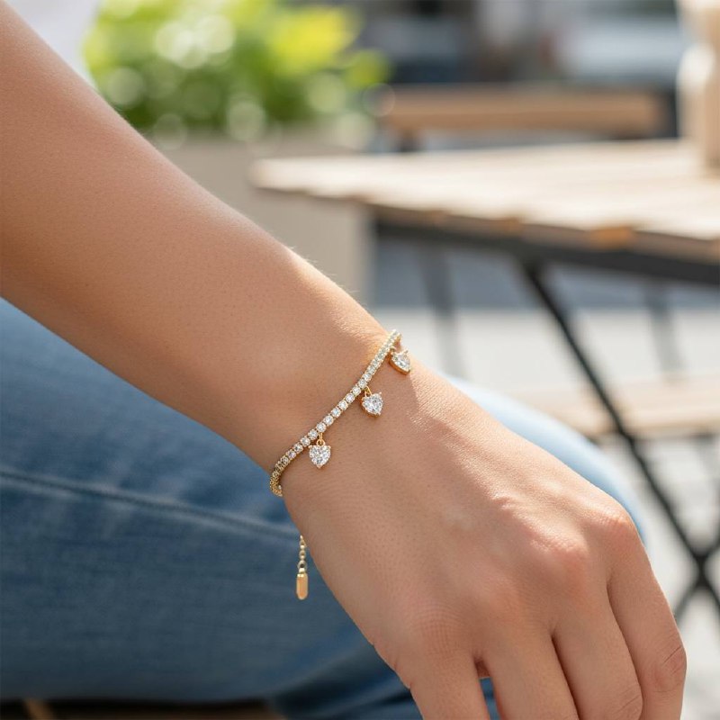 Triple Heart Crystal Gold Bracelet