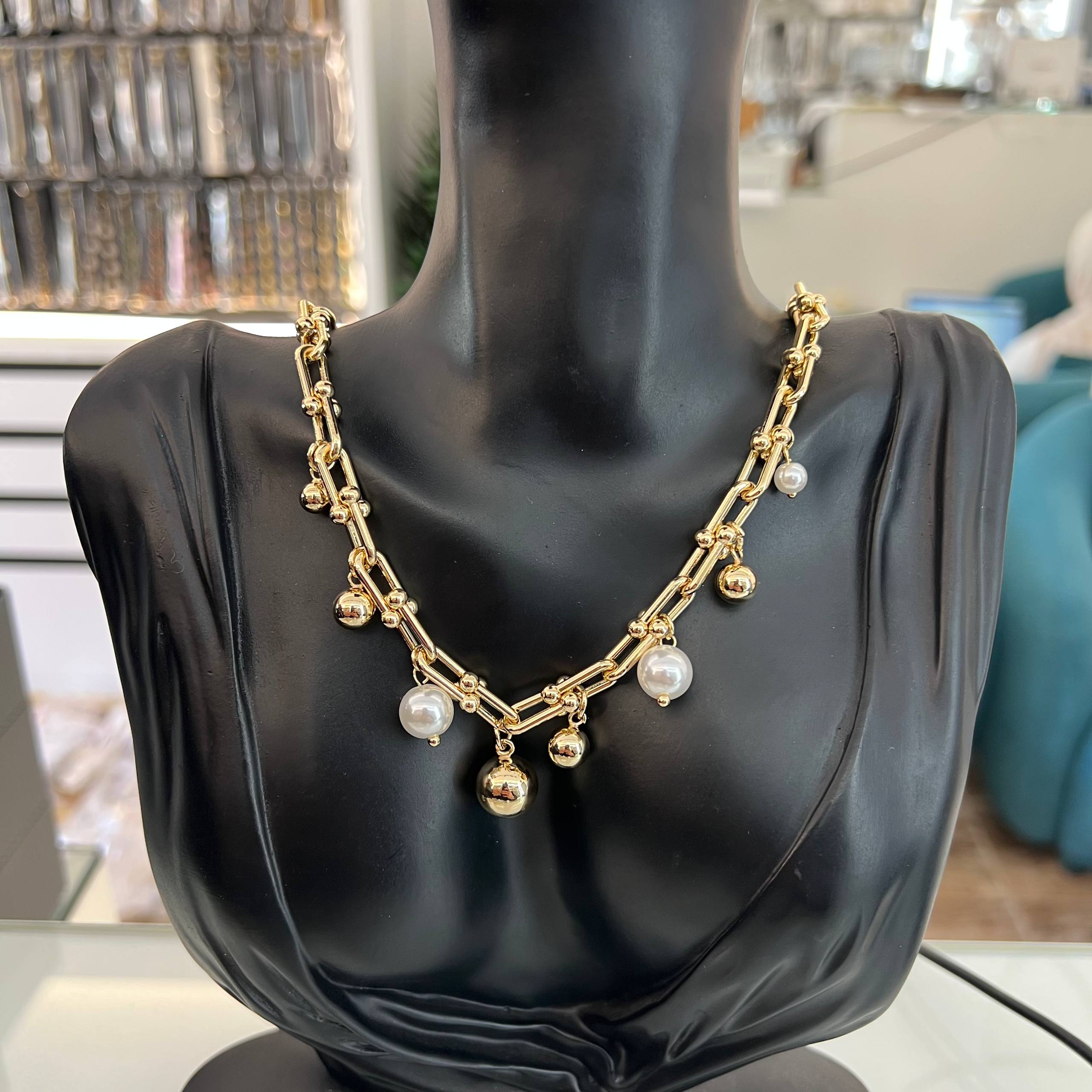 tiffany Pearl & Gold Charm Necklace ā Playful Elegance