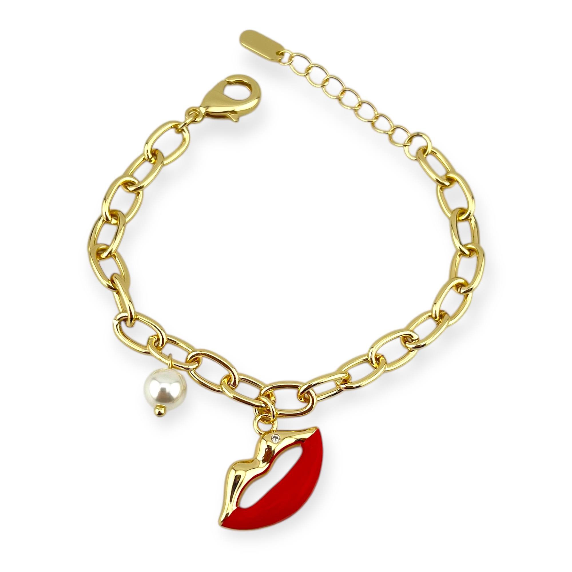 Red Lips Charm Bracelet β Bold Love Statement π