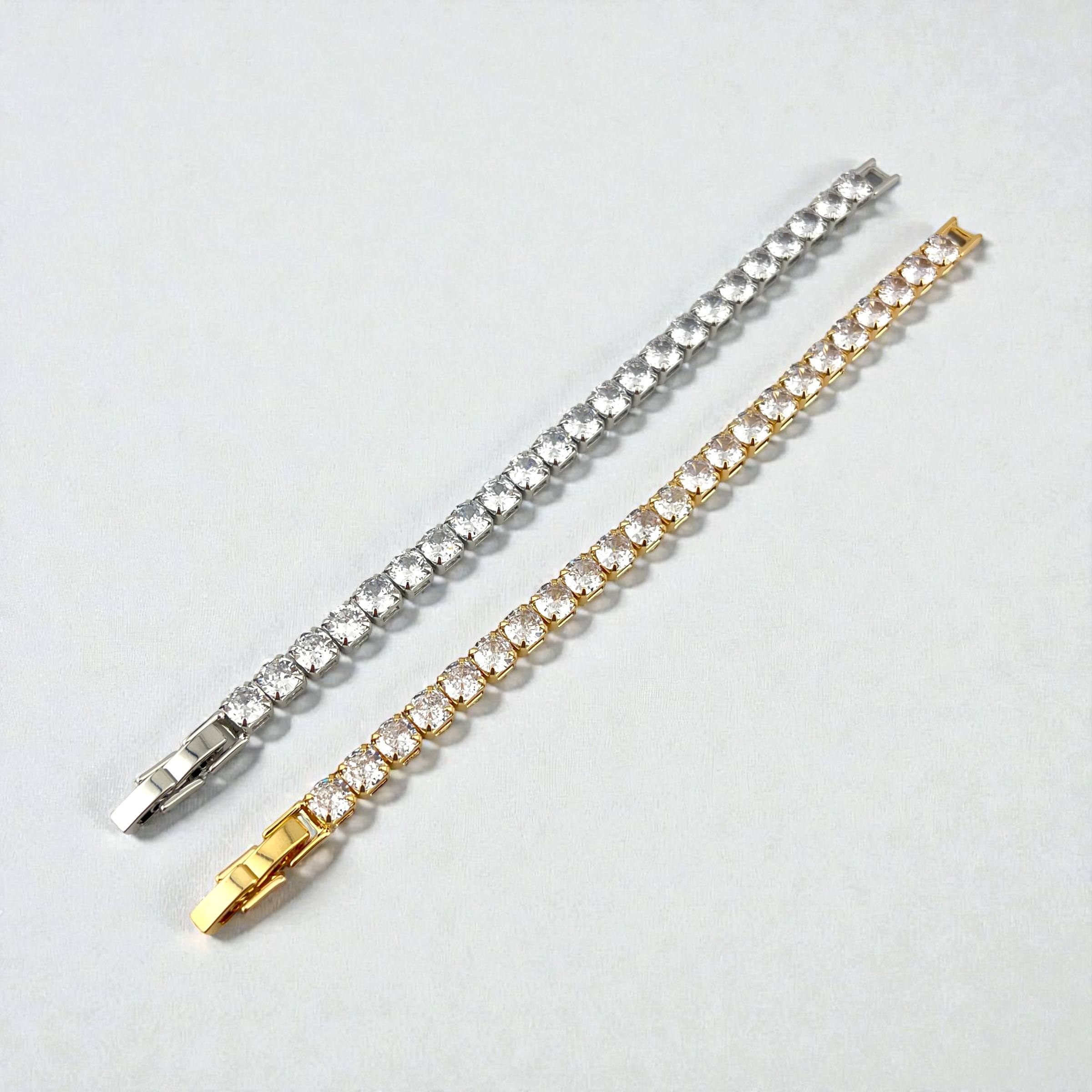 Crystal thick Tennis Bracelet – Silver & Gold Editions