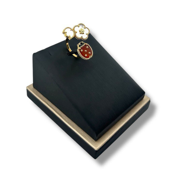 Lucky Bloom Ring – Enamel Ladybug & Mother of Pearl