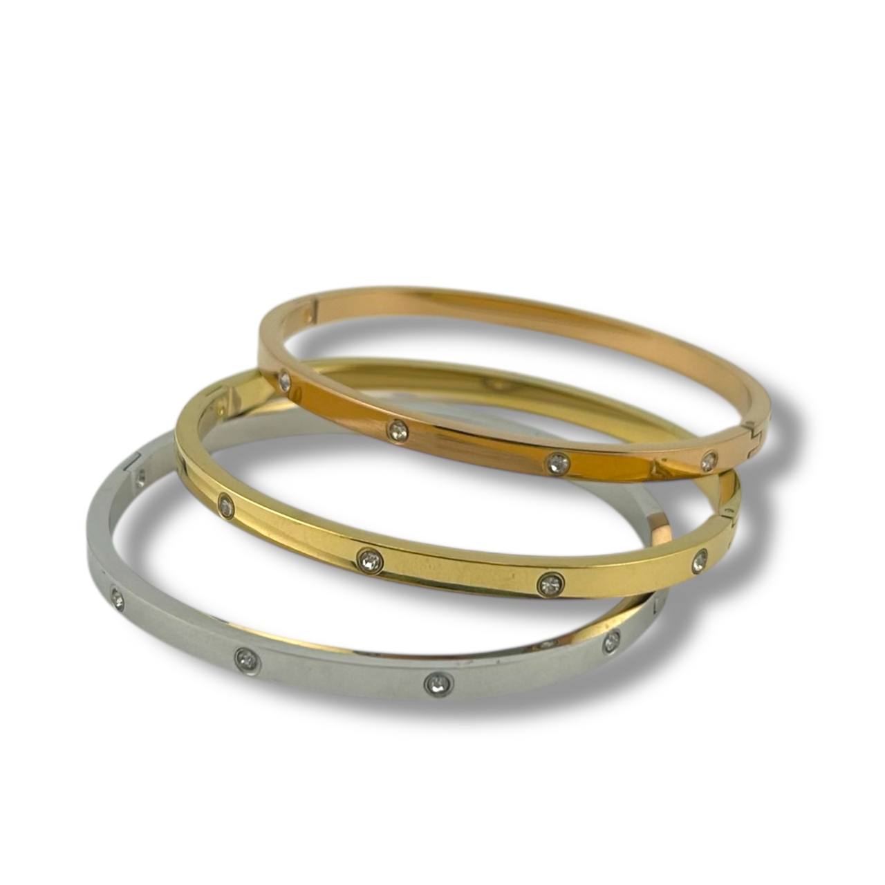 Sleek Bond Bangles – Trio Edition (Gold, Rose, Silver)