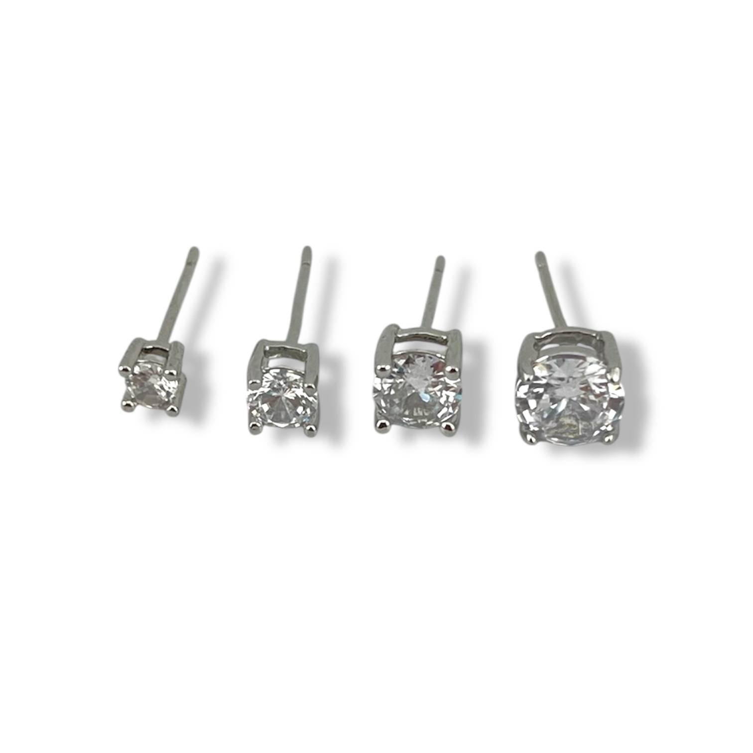 silver round-Cut Stud Earrings – Round Stone Design