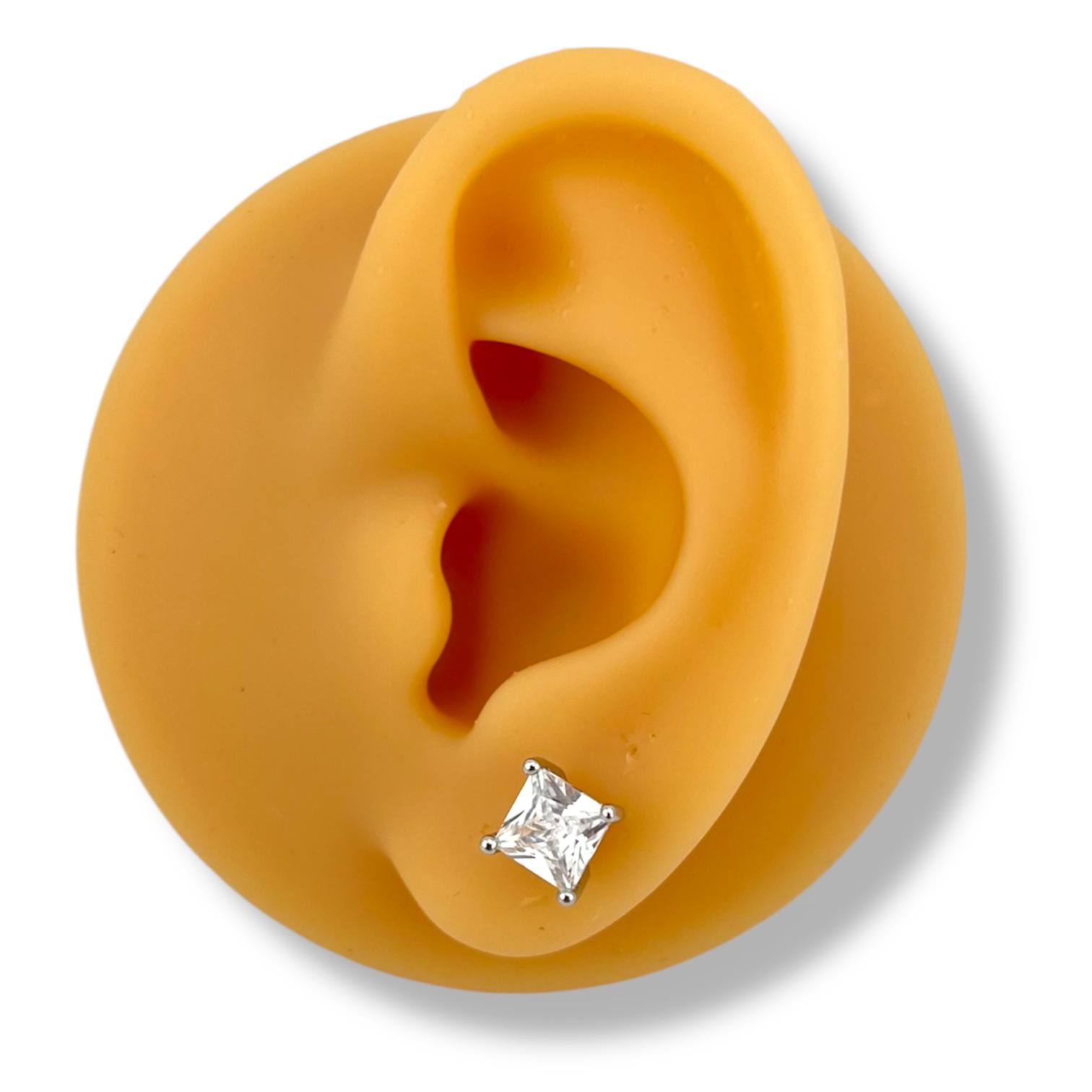 silver square-Cut Stud Earrings – square Stone Design