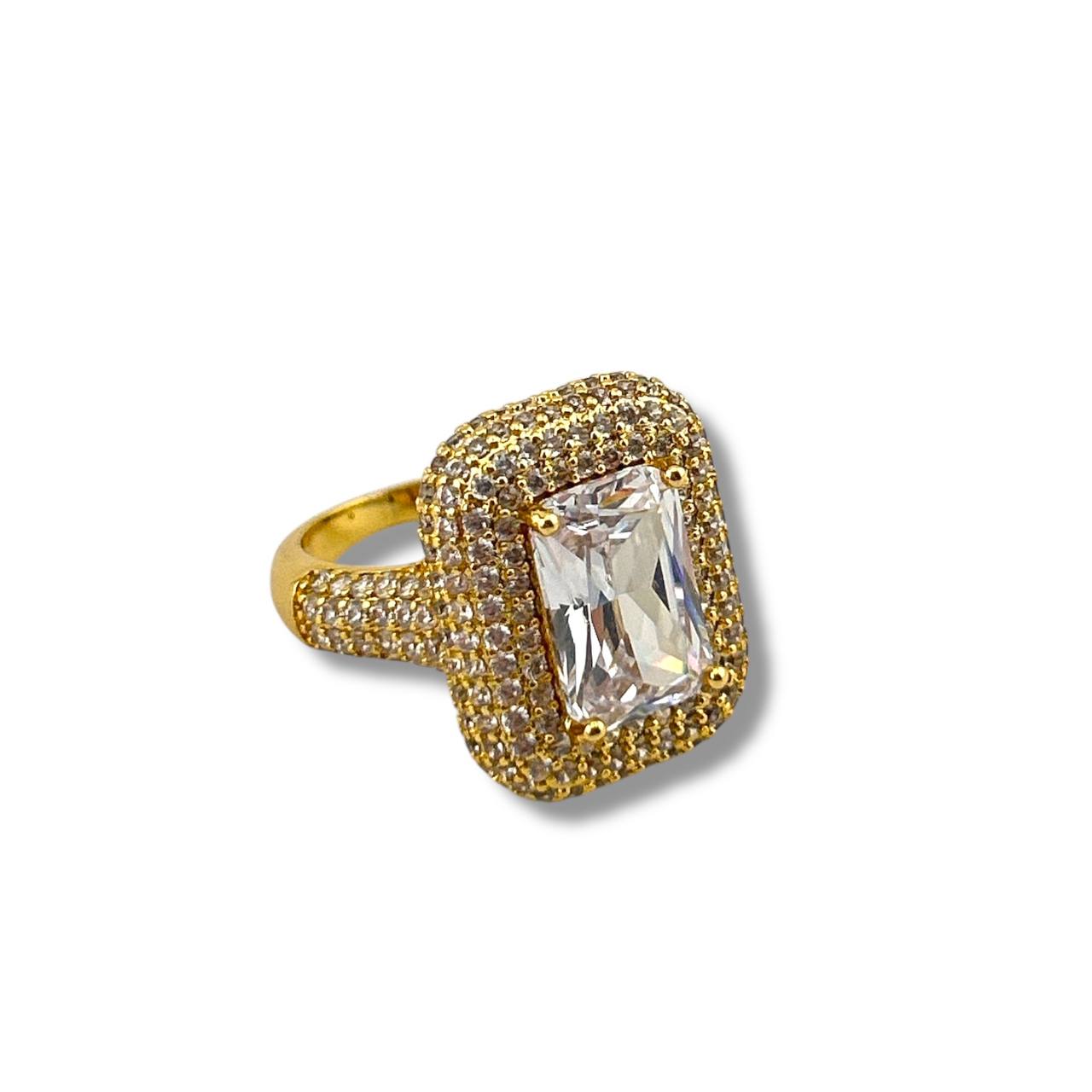 Emerald & Diamond Luxe Cushion Ring – Gold Plated Elegance