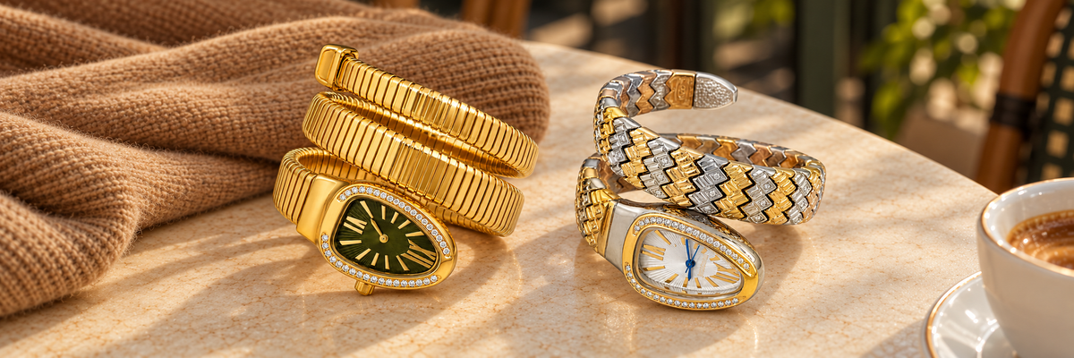 Poshewix Waterproof Watches collection styled on a warm café table with camel knit