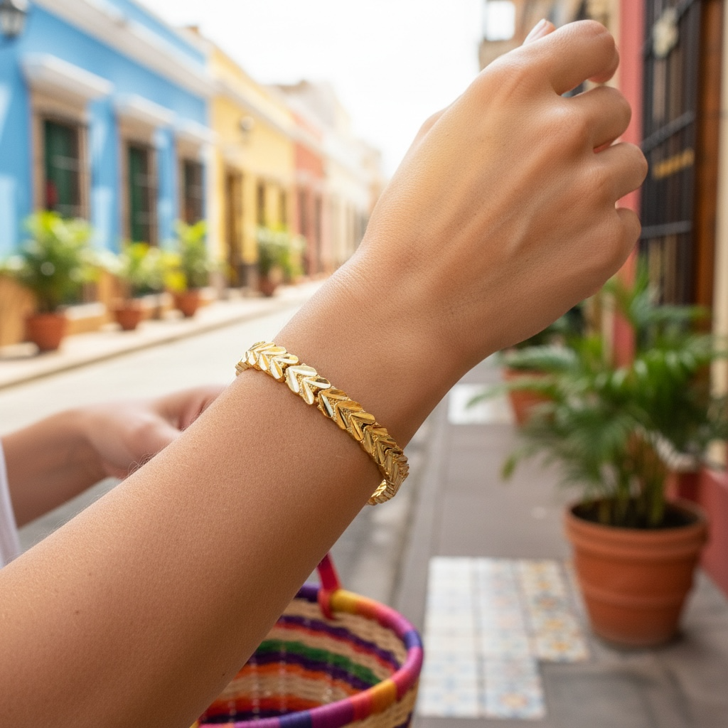 Sleek Chevron Link Gold Bracelet