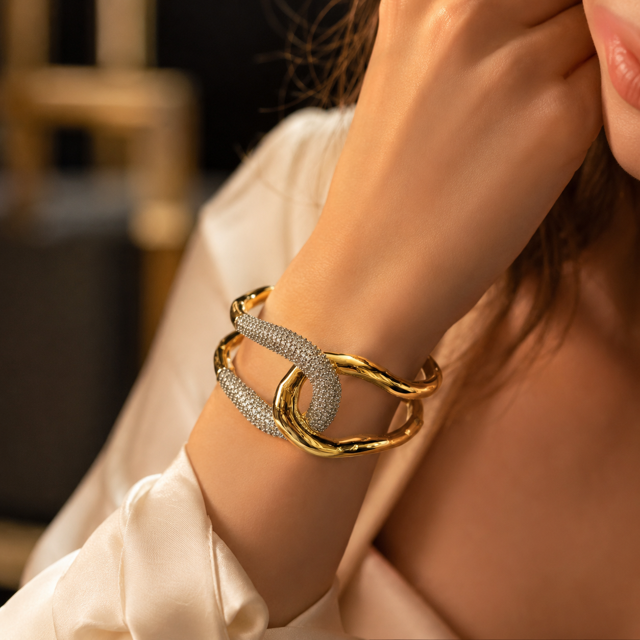 Gold Interlock Pavé Cuff – Bold & Chic